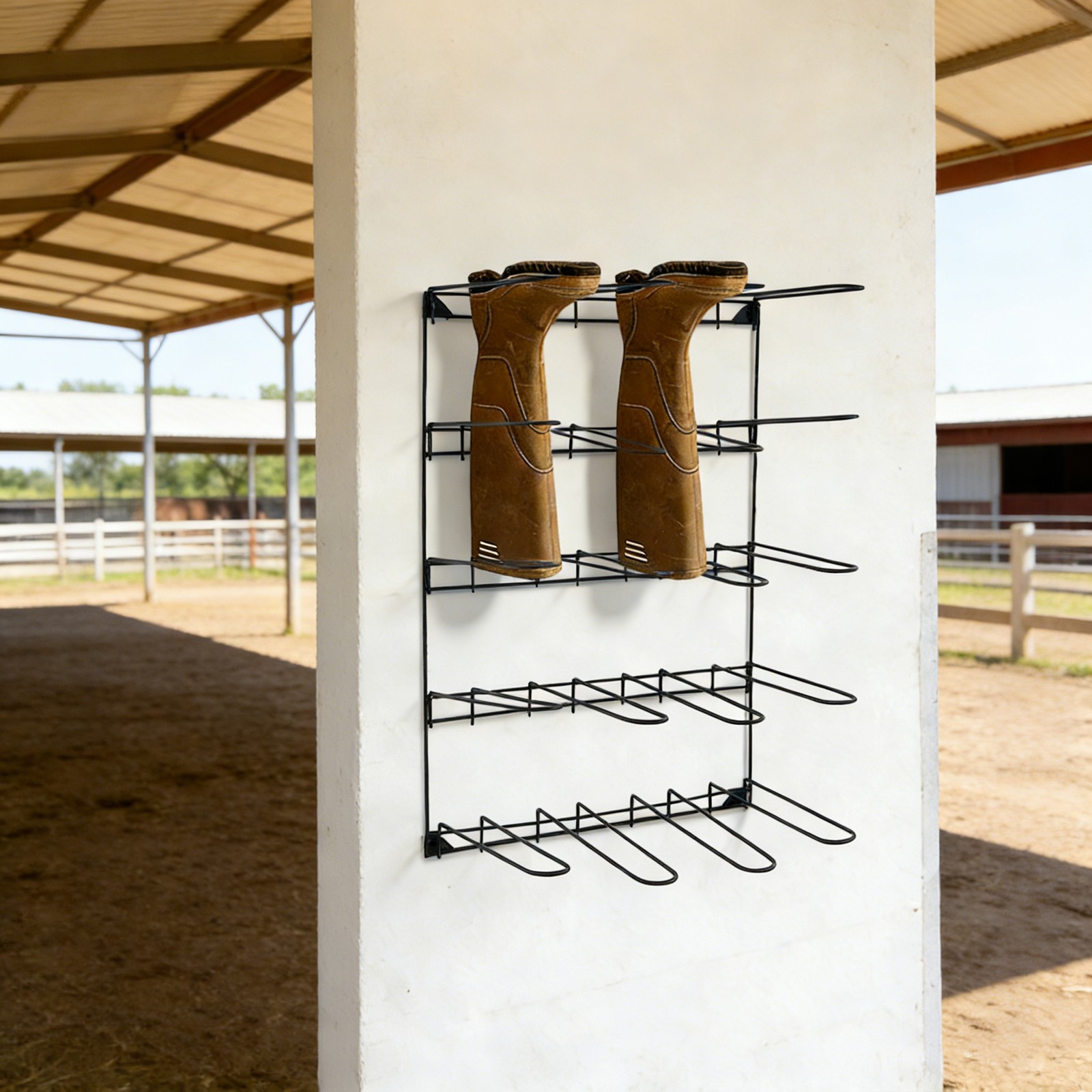 Wall-Mounted Stable Tack & Tool Storage Rack w/ 5-Tier Hook Design(Black)