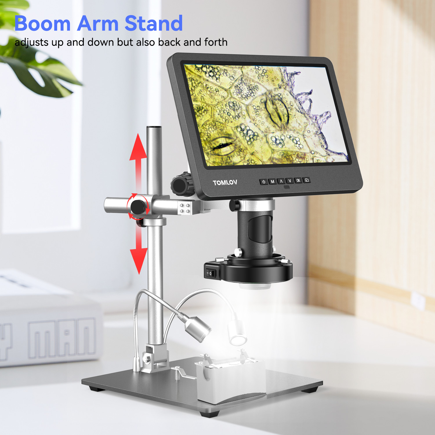 TOMLOV 10\" Digital Soldering Microscope 2000x Coin Microscope Flexibility Stand