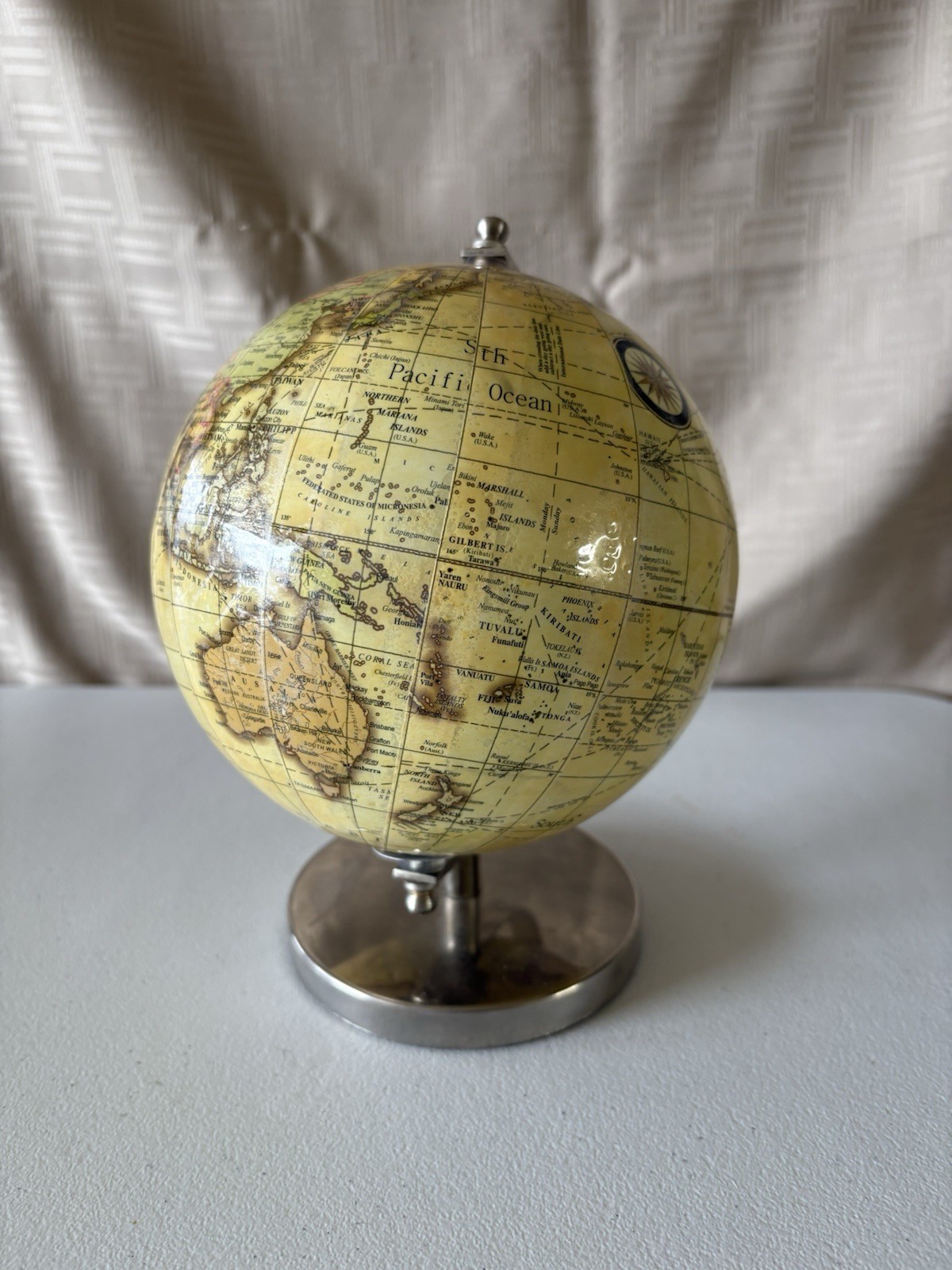 Vintage World Time Globe Yellow With Silver Metal Stand 8”