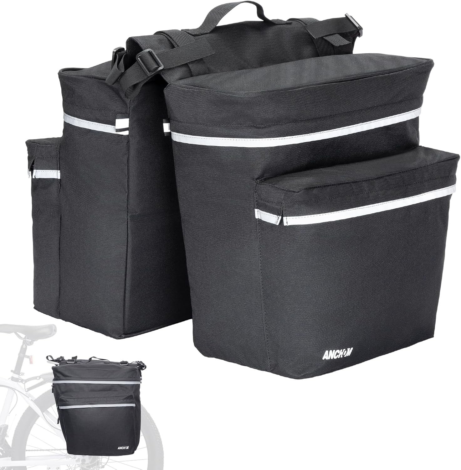 34L Waterproof Bike Panniers | Rear Rack Bags for Commuting & Travel