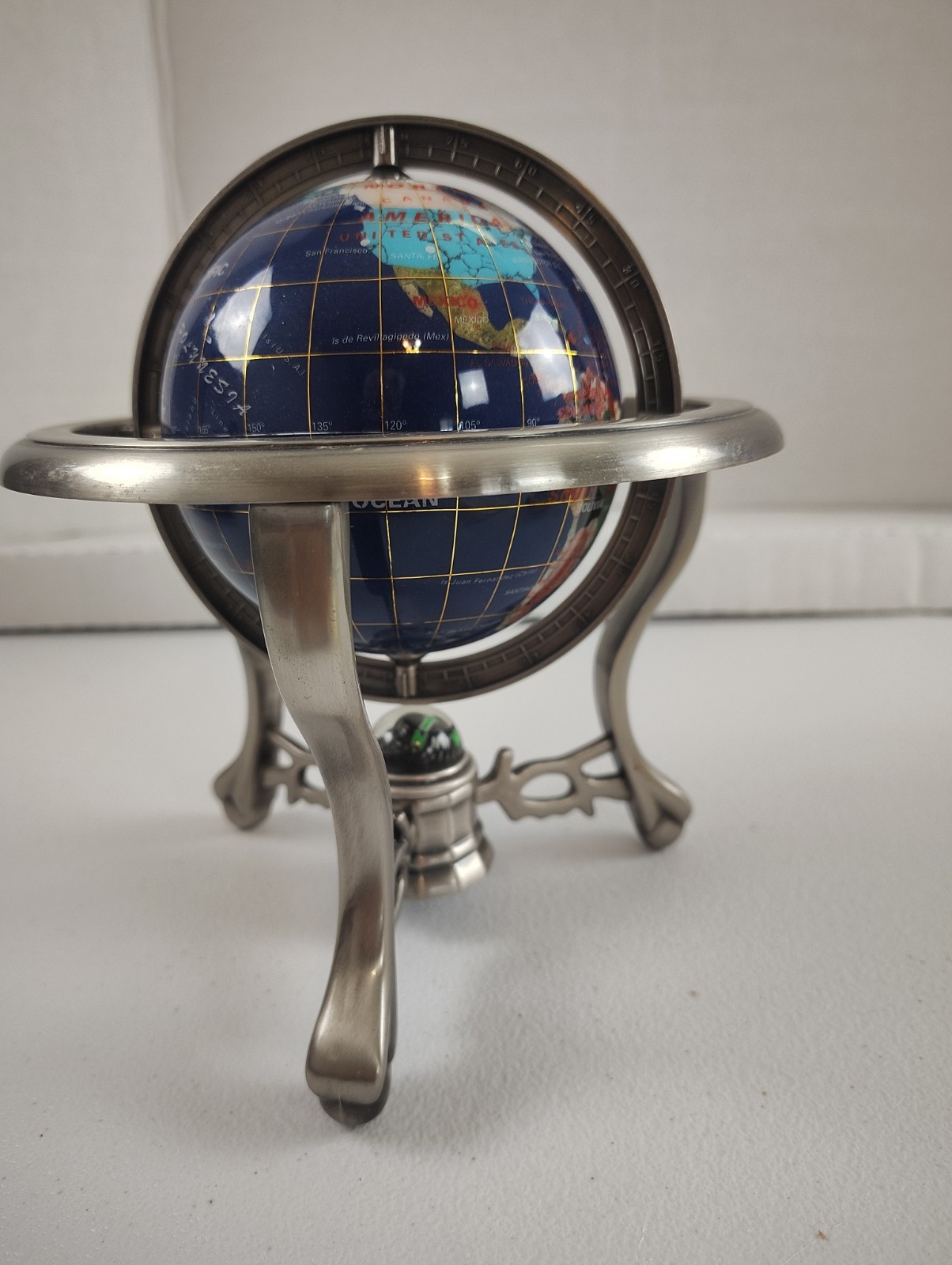 10 Inch Blue Lapis Lazuli Gemstone Silver Art Globe