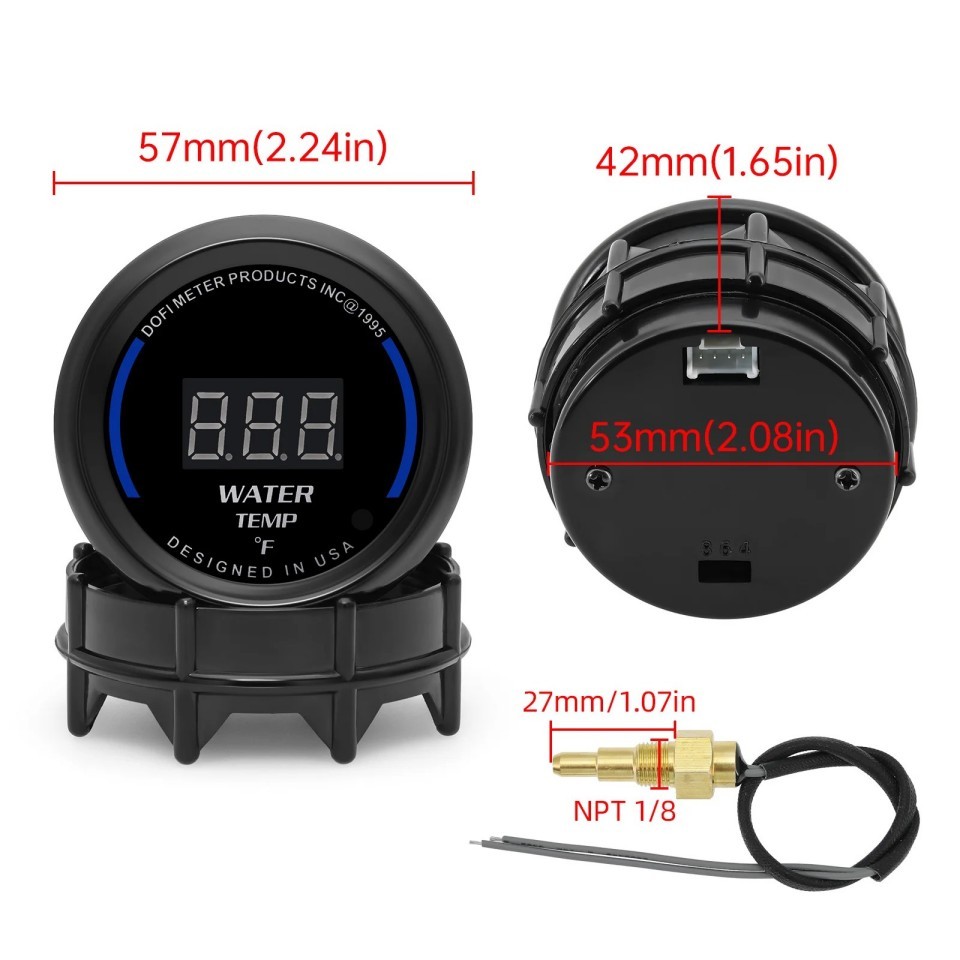 2" 52mm Blue LED Car Digital Water Temp Gauge 68-248Fahrenheit Meter with sensor