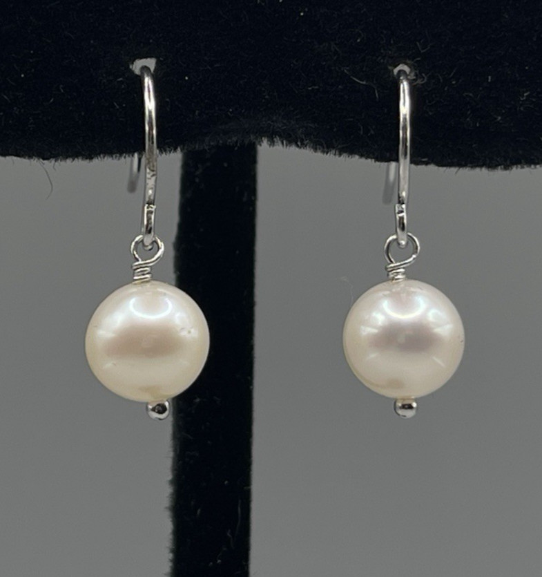 Honora sterling wire dangle off round 7.5-8.5 mm white pearl earrings