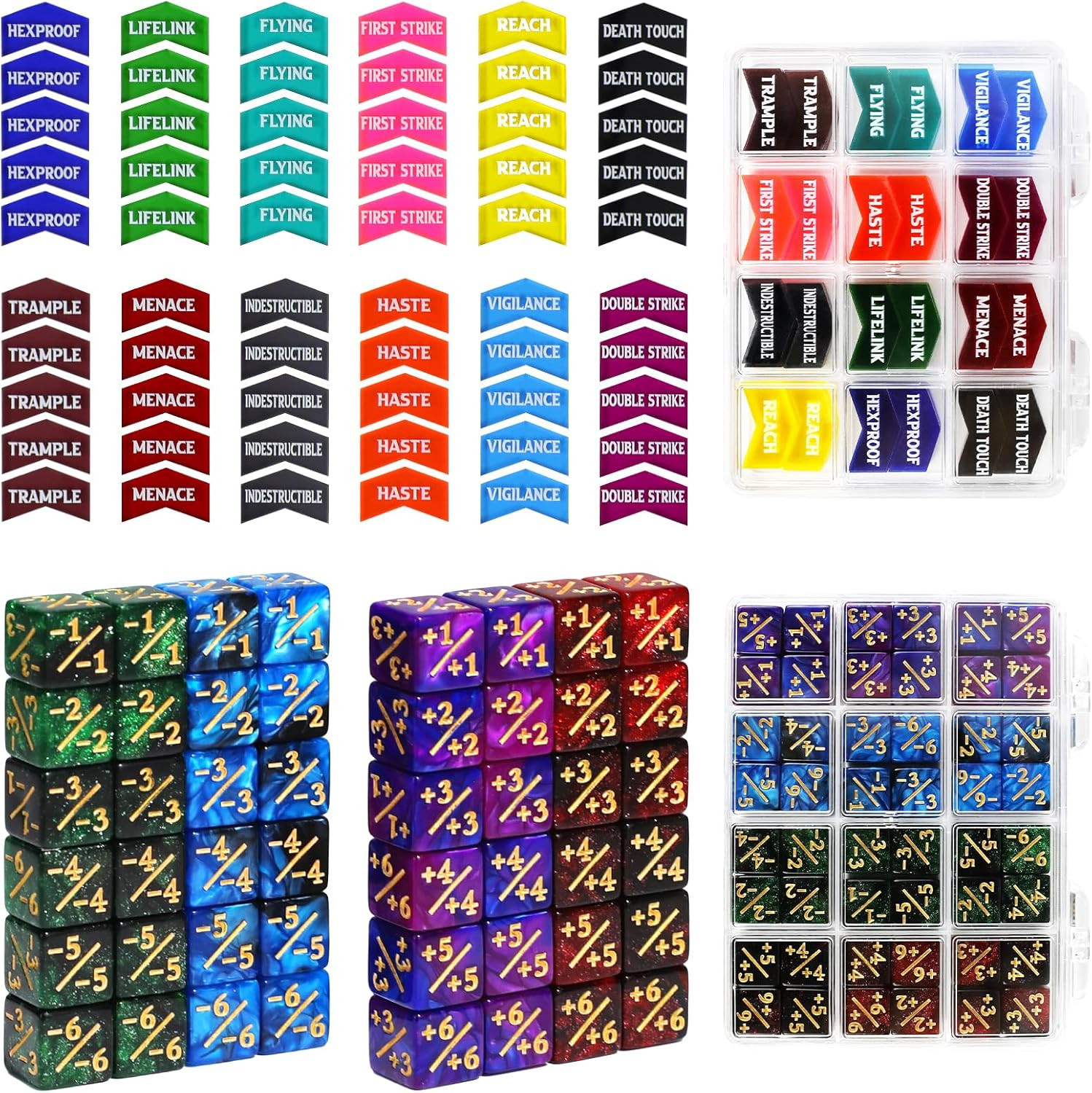 108PCS 12Mm MTG +1/+1 Tokens 6 Sided Dice & Keyword Counters Tokens Set for Mag