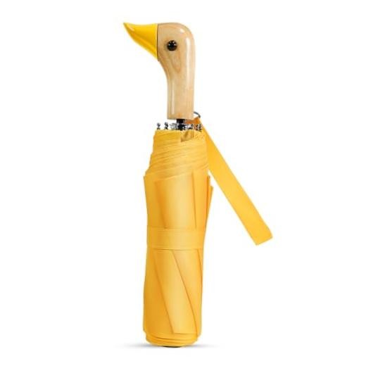 Cute Duck Handle Umbrella Compact Travel Wood Handle Folding Manual 01.Yellow