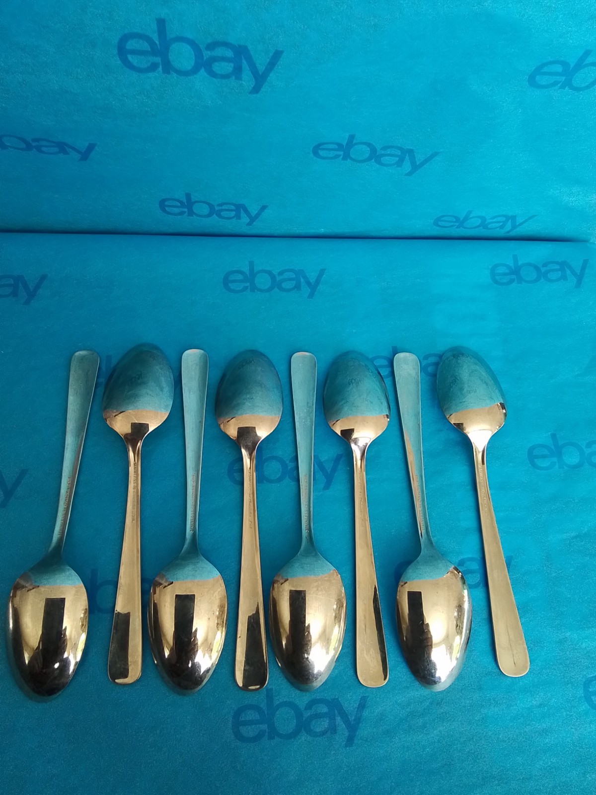 8 Oneida Oceanic Stainless Flatware Teaspoons, Glossy, Vintage, VGUC