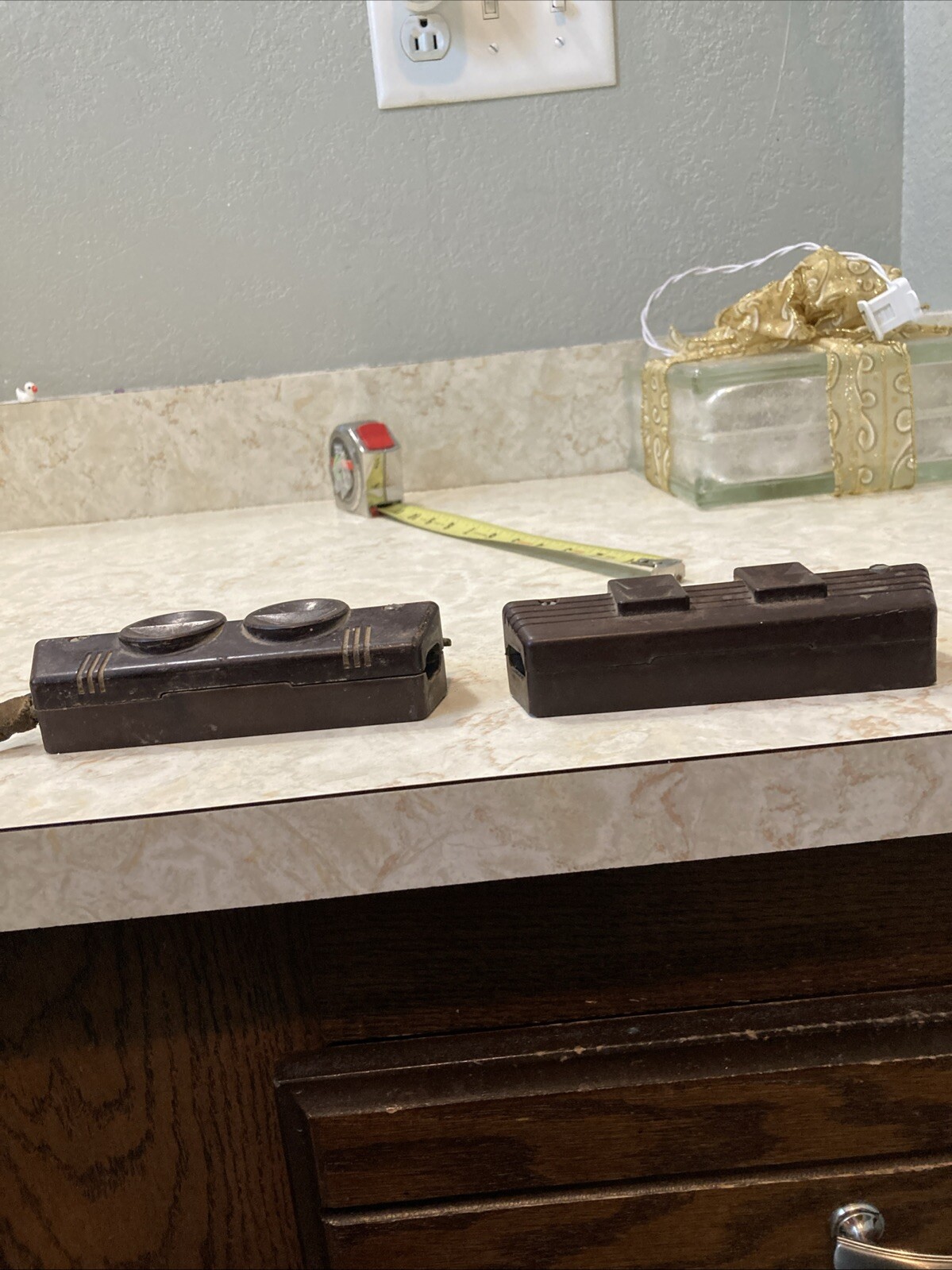 2 Different Brown Ribbed Tombstone Surface Mount Receptacle Outlets