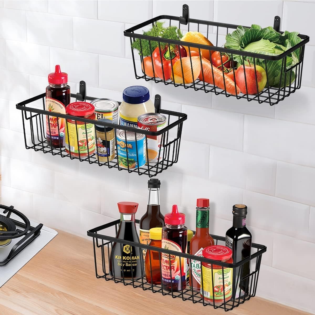 4 Pack Farmhouse Metal Wire Wall Mount Baskets Rustic Hanging Storage Organizer