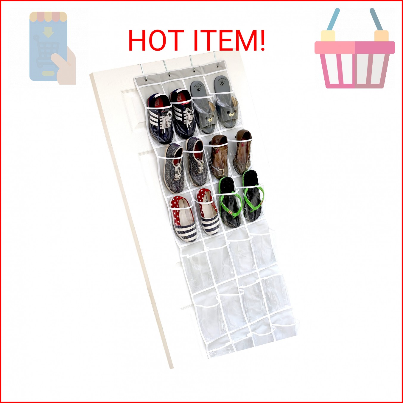 Simple Houseware 24 Pockets - Crystal Clear Over The Door Hanging Shoe Organizer
