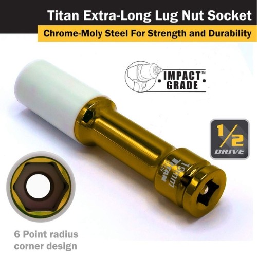 Titan 21119 Lug Nut Socket Extra Long, 1/2" Drive x 19mm