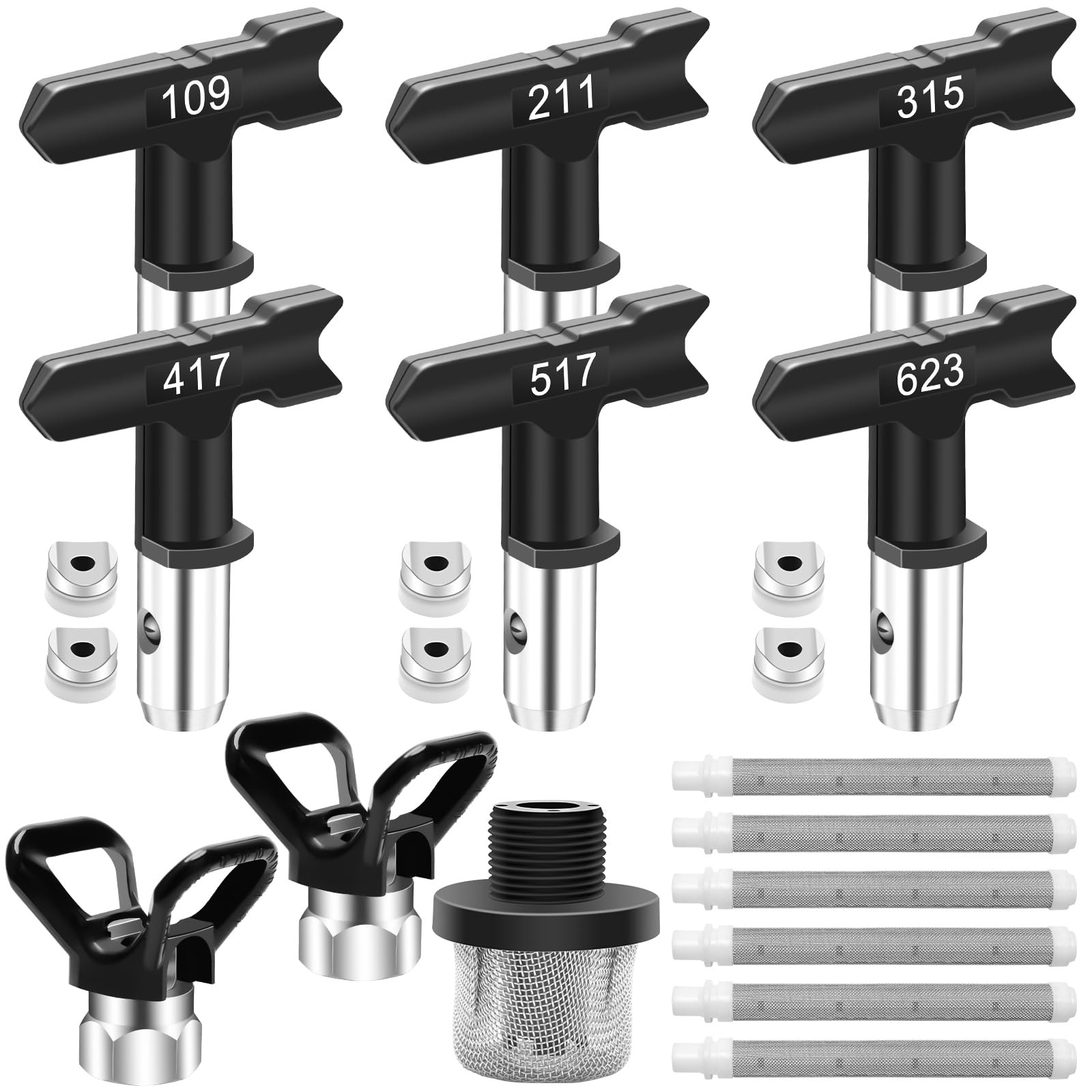 15 Pieces Airless Paint Sprayer Tips Set, 6 Reversible Spray Nozzle Tips with Sp