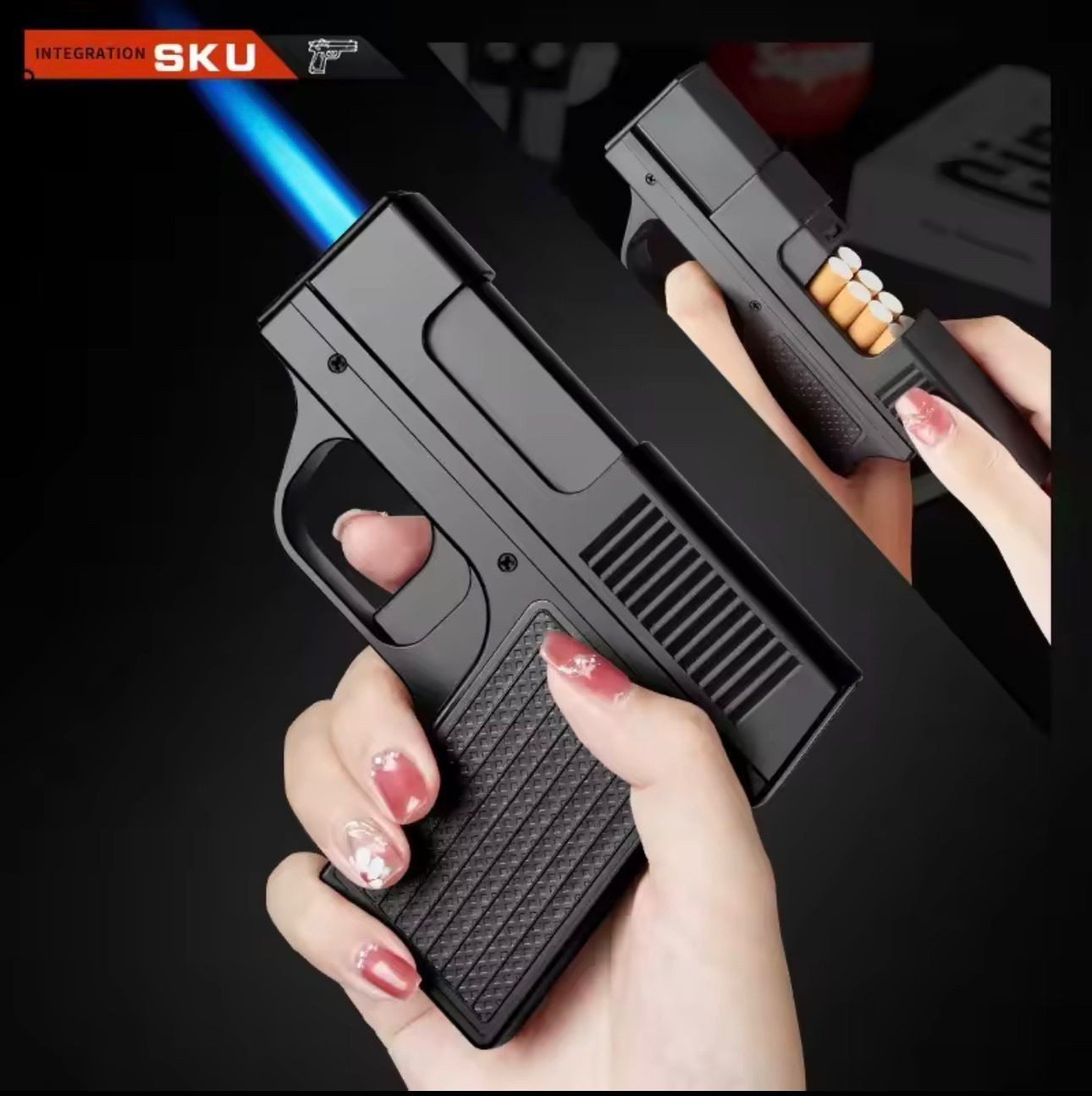CIGARETTE STORAGE Jet Flame Lighter Gun/Pistol Cigar Case Gift Butane Pipe BBQ