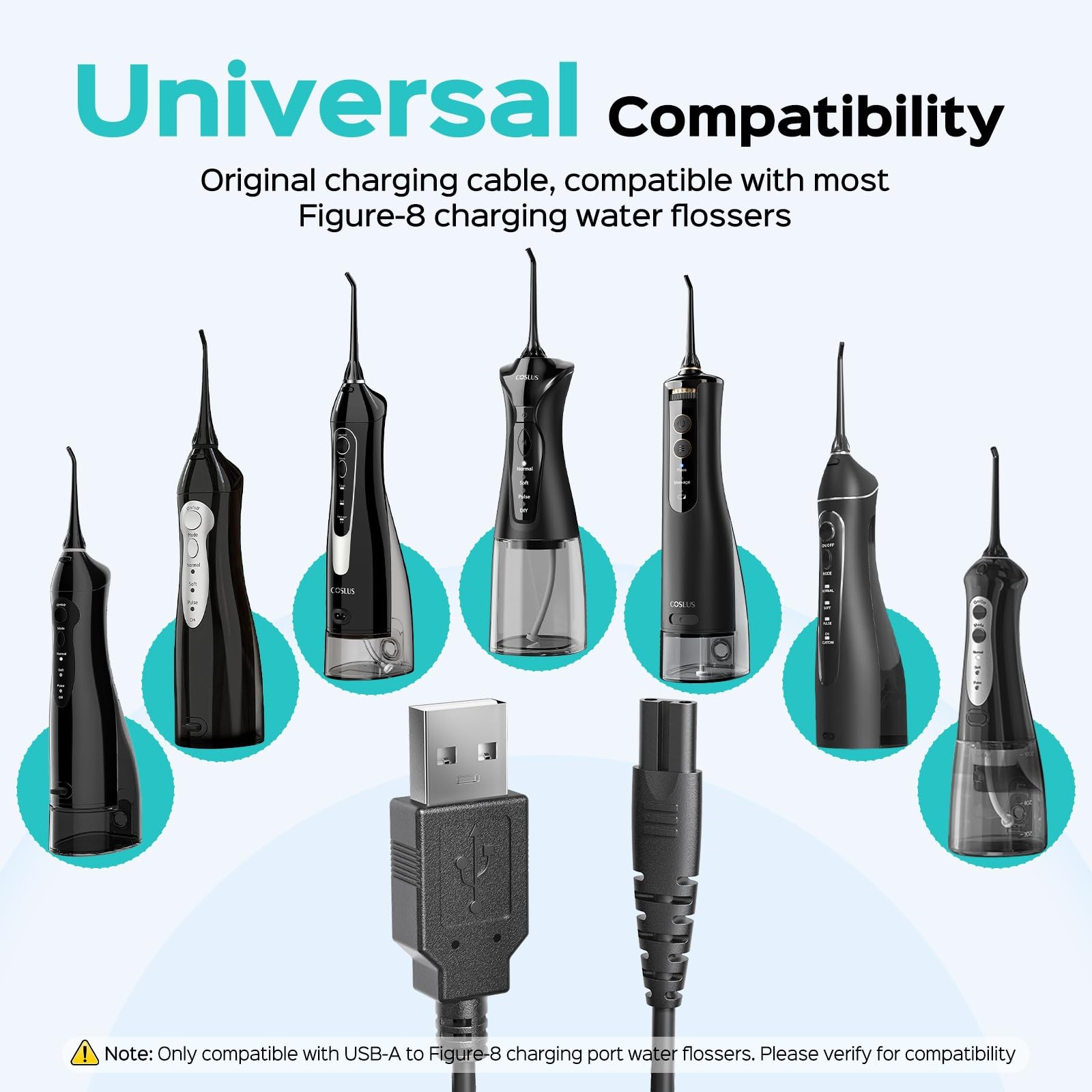 COSLUS Original Water Flosser Charger, Aquasonic, Nicwell, USB A, Black