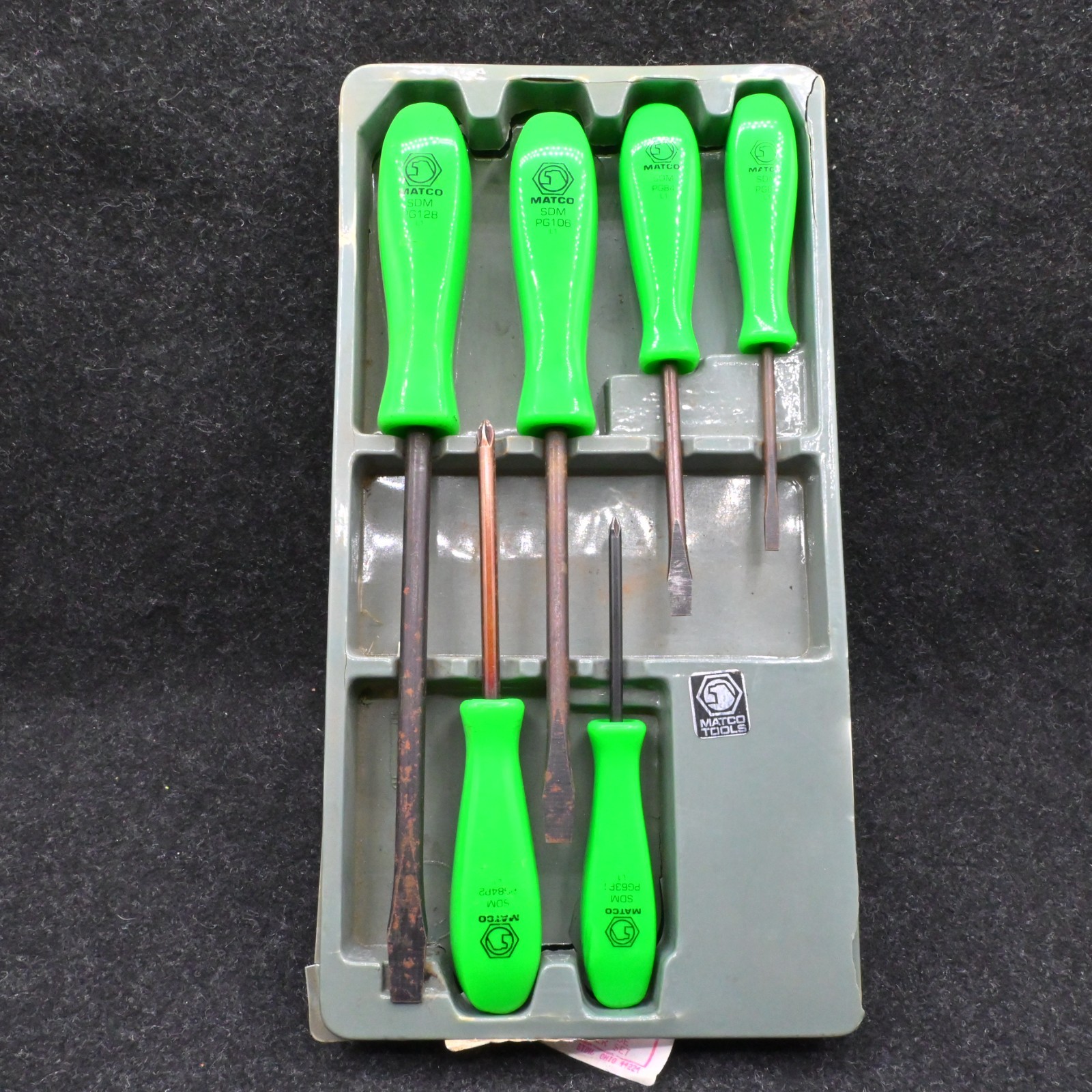 Matco  6pc.  Screwdriver Flathead Set  Green with form fit tray