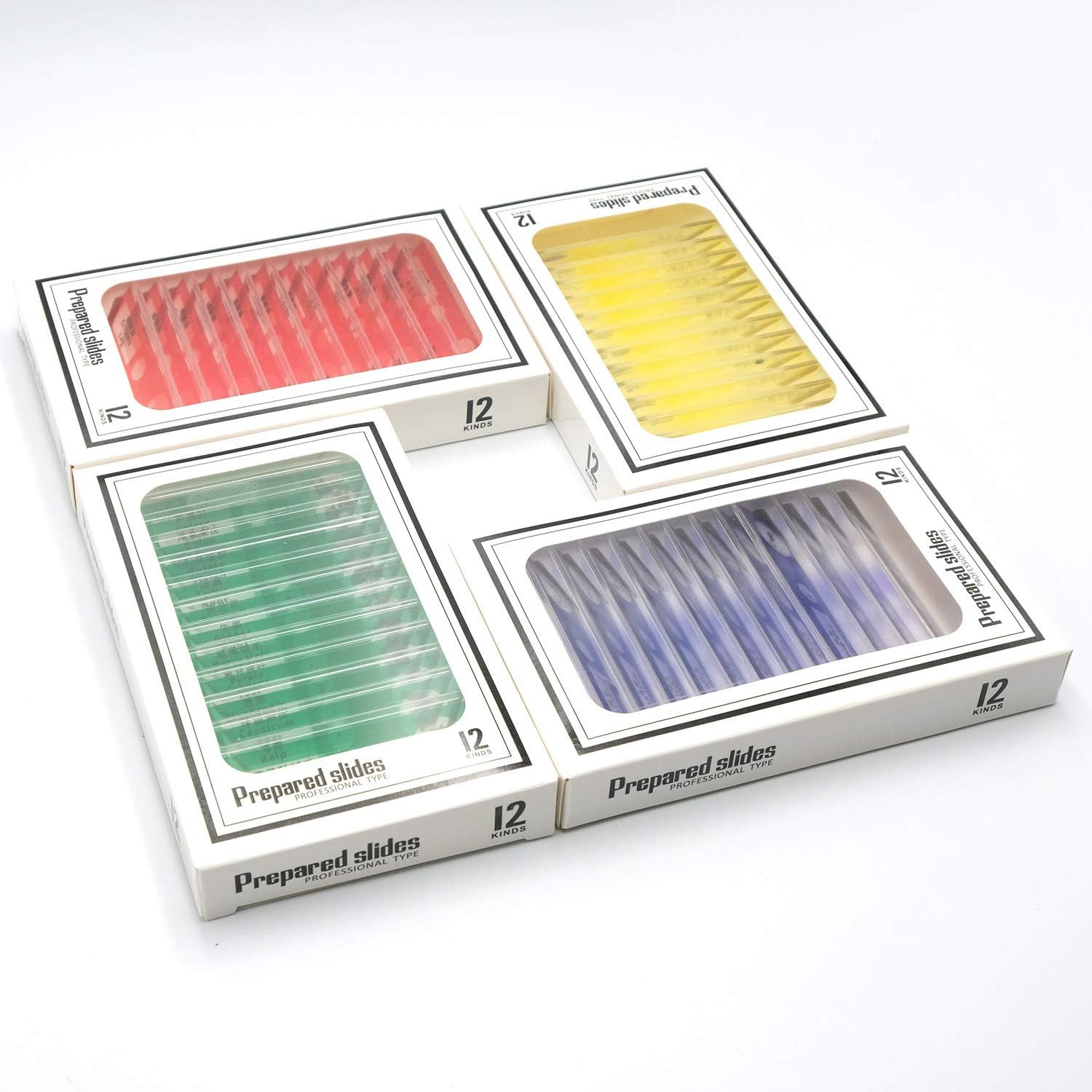 48pcs Prepared Plastic Microscope Slides Biological Specimen with 4 Boxes for St