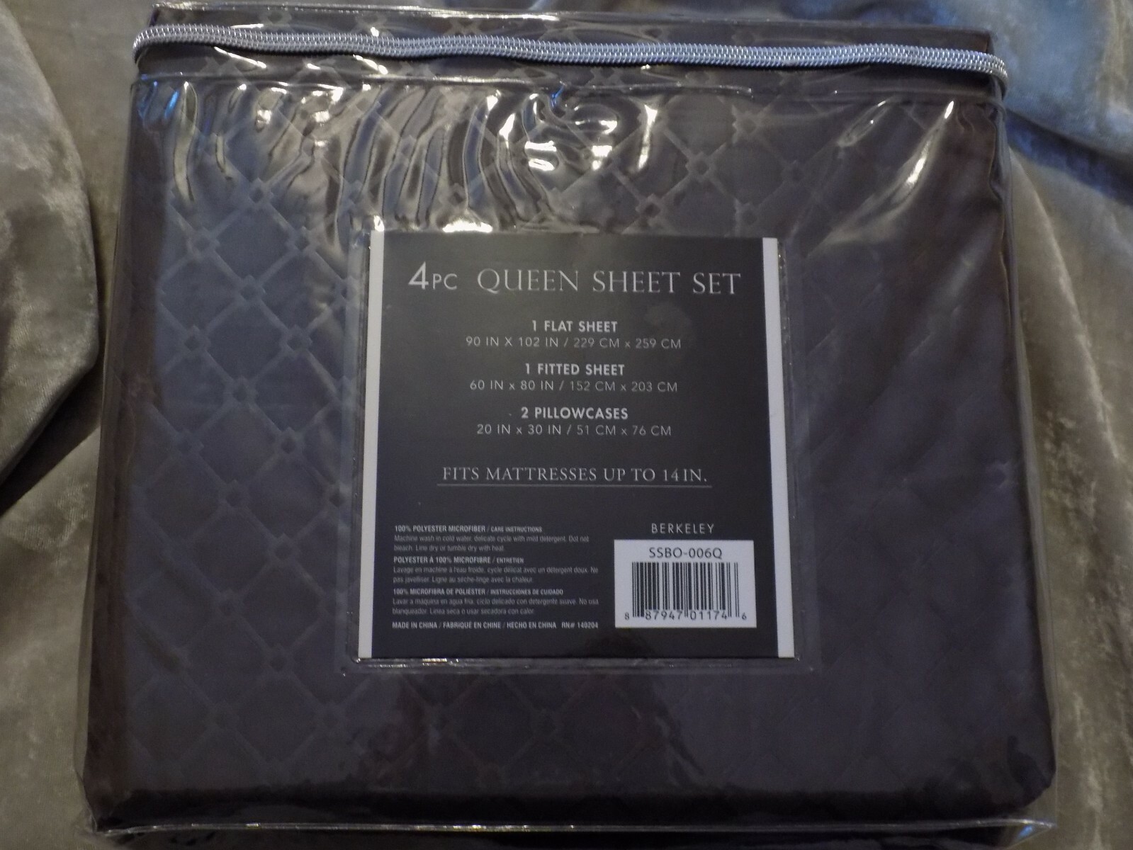 Gray Microfiber Embossed Queen Sheet Set Soft Bed 4 pc Deep Pockets NEW!