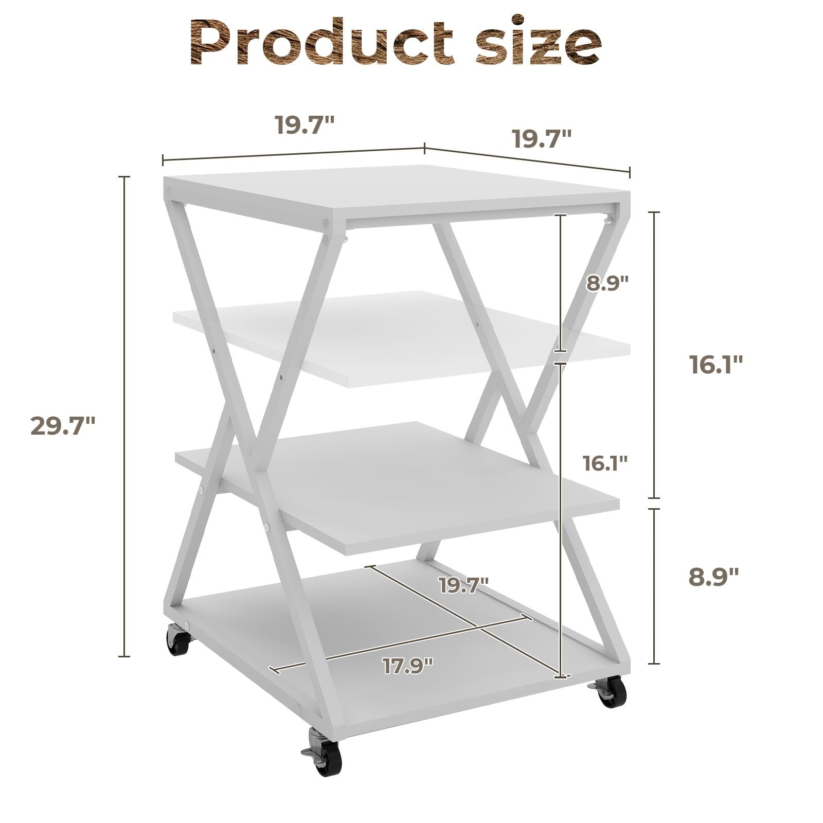 3 Tier Large Printer Table, 19.7"x19.7", Height Adjustable,White