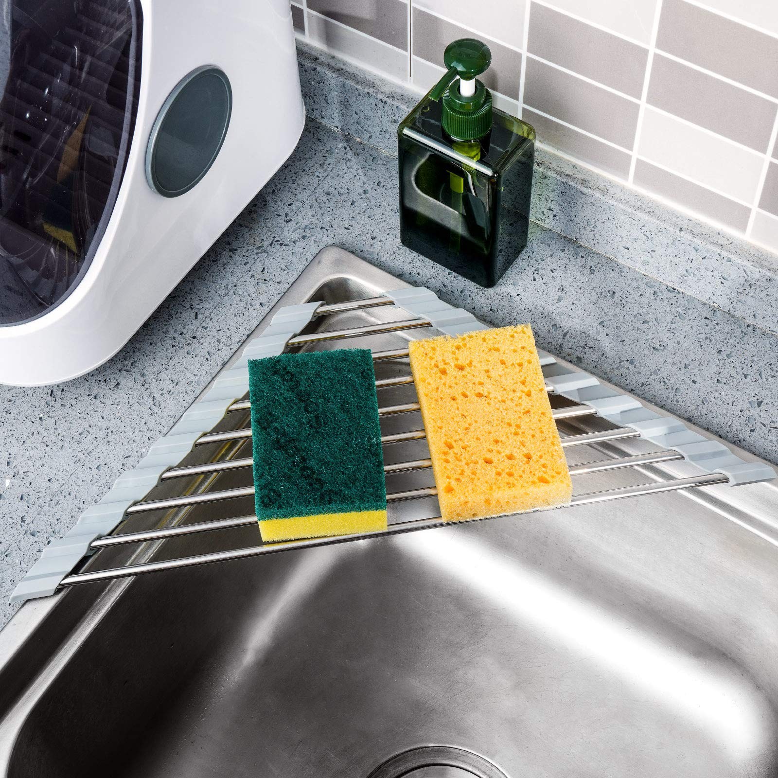 Tomorotec Triangle Roll-Up Dish Drying Rack for Sink Corner Small Foldable Stain