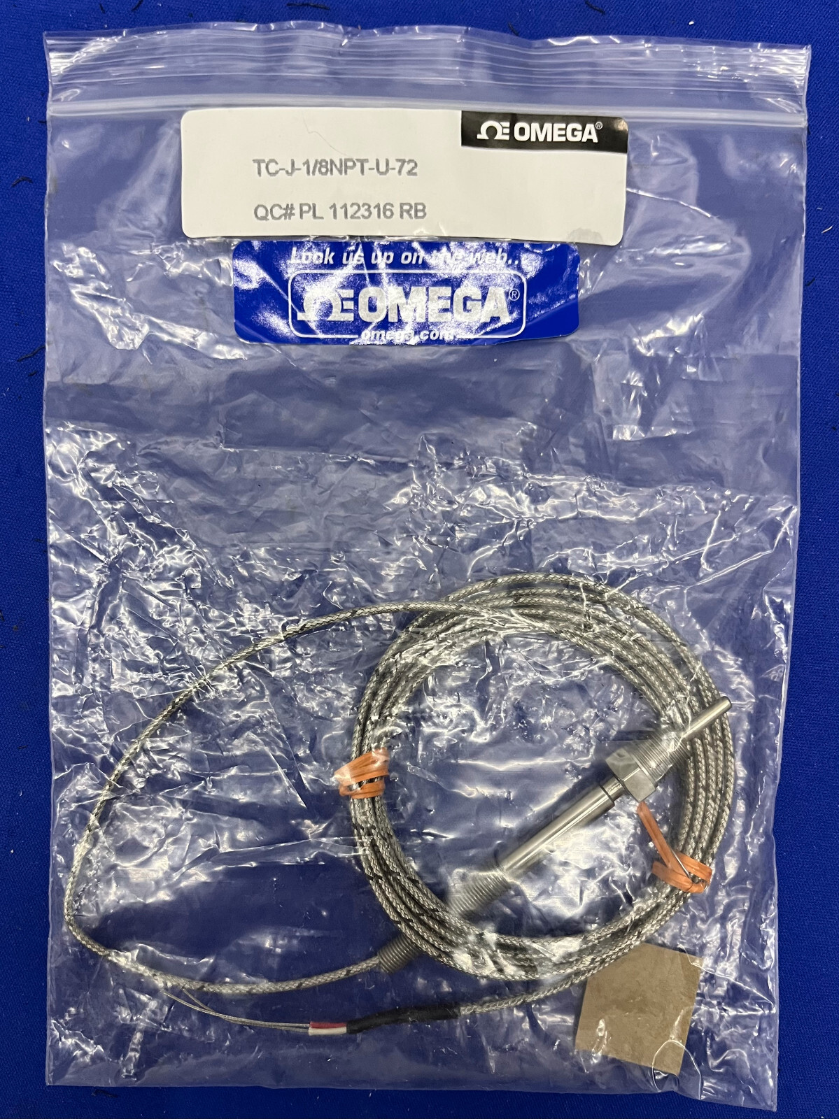 OMEGA ® TC-J-1/8NPT-U-72 THERMOCOUPLE PIPE PROBE 1/8 NPT 1/2 NOSE,QC# PL112316RB