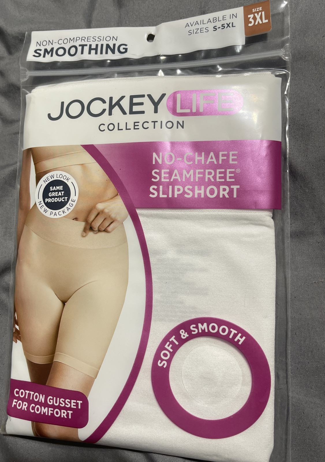 Jockey Life Slipshort Size 3XL White No Chafe  Seam Free Smoothing Cotton Gusset