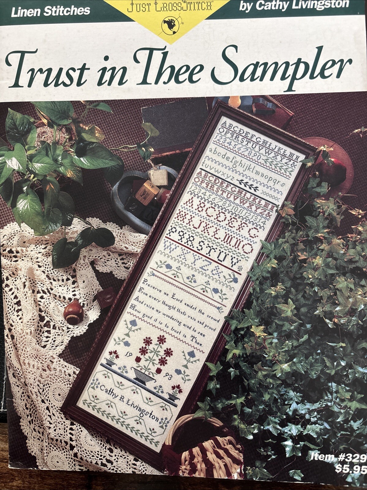 TRUST IN THEE SAMPLER CHART-OOP-JUST CROSSTITCH-CATHY LIVINGSTON