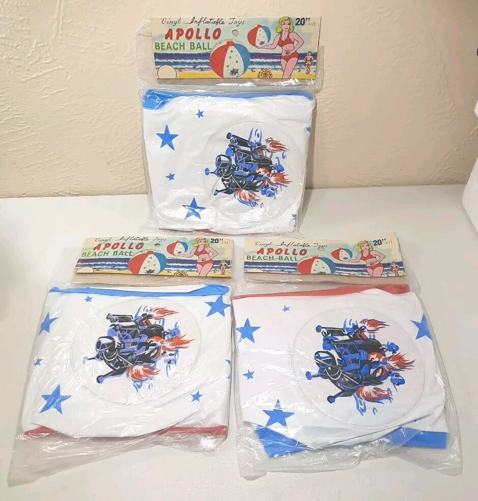 Apollo Vinyl Beach Ball VTG Toys SEALED astronaut Jennie mission NASA Lot Of 3