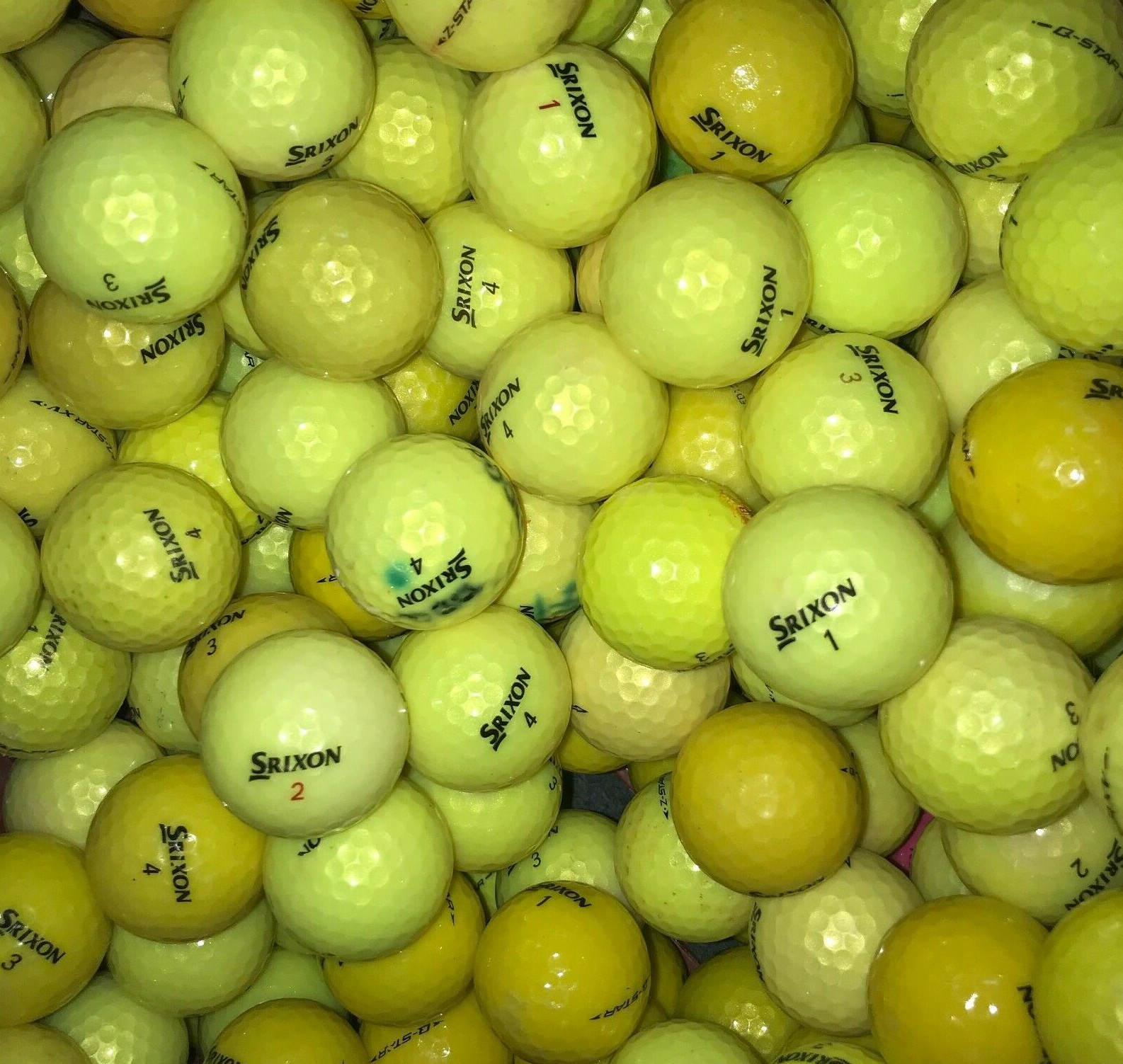 50 Yellow Srixon Mix (Z-Star, Soft Feel, Q-Star, etc) Golf Balls - 2A Shag AA