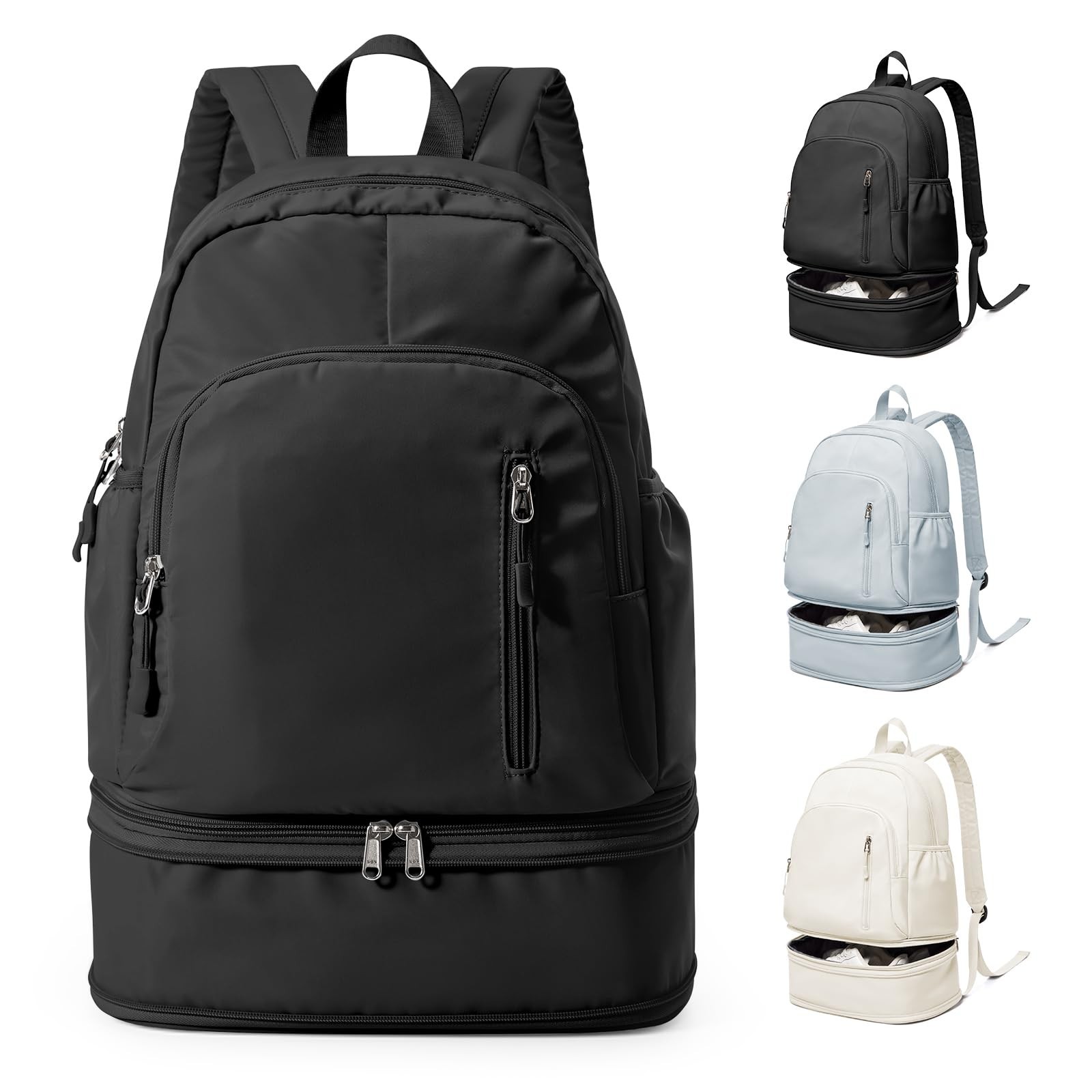 Black Gym Backpack for Women Men, Dance Backpacks With Shoe Compartment, Spor...