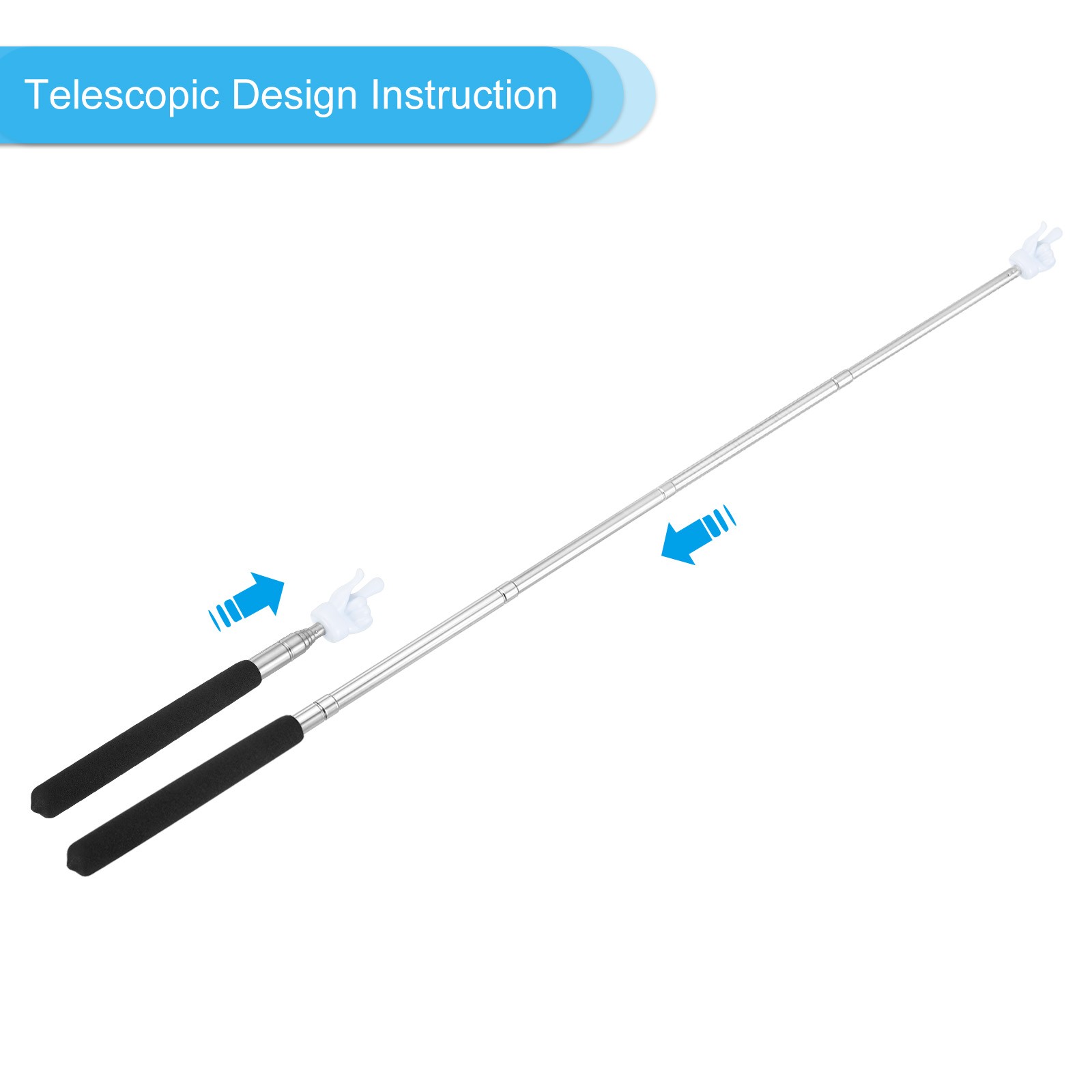 2 x Telescopic Teachers Finger Pointer Stick White Finger