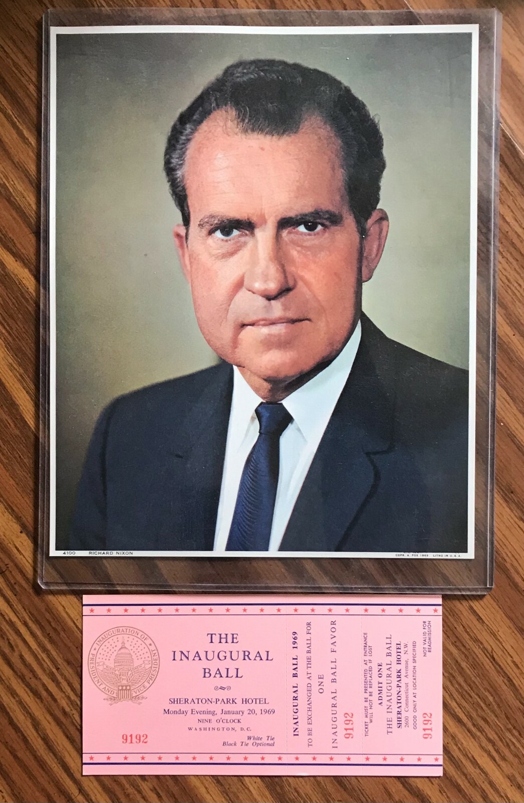 JANUARY 20 1969 RICHARD NIXON INAUGURAL BALL TICKET w/STUBS & 8x10 PICTURE 9192