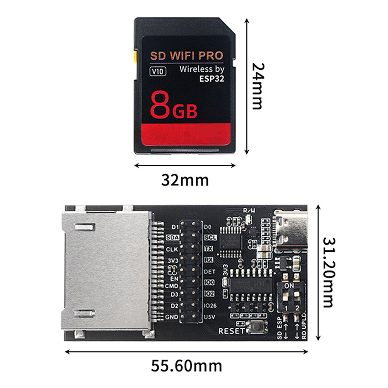 3D Printer Parts SD WiFi Pro ESP32 High-speed Wireless Memory Card +8GB SD Card