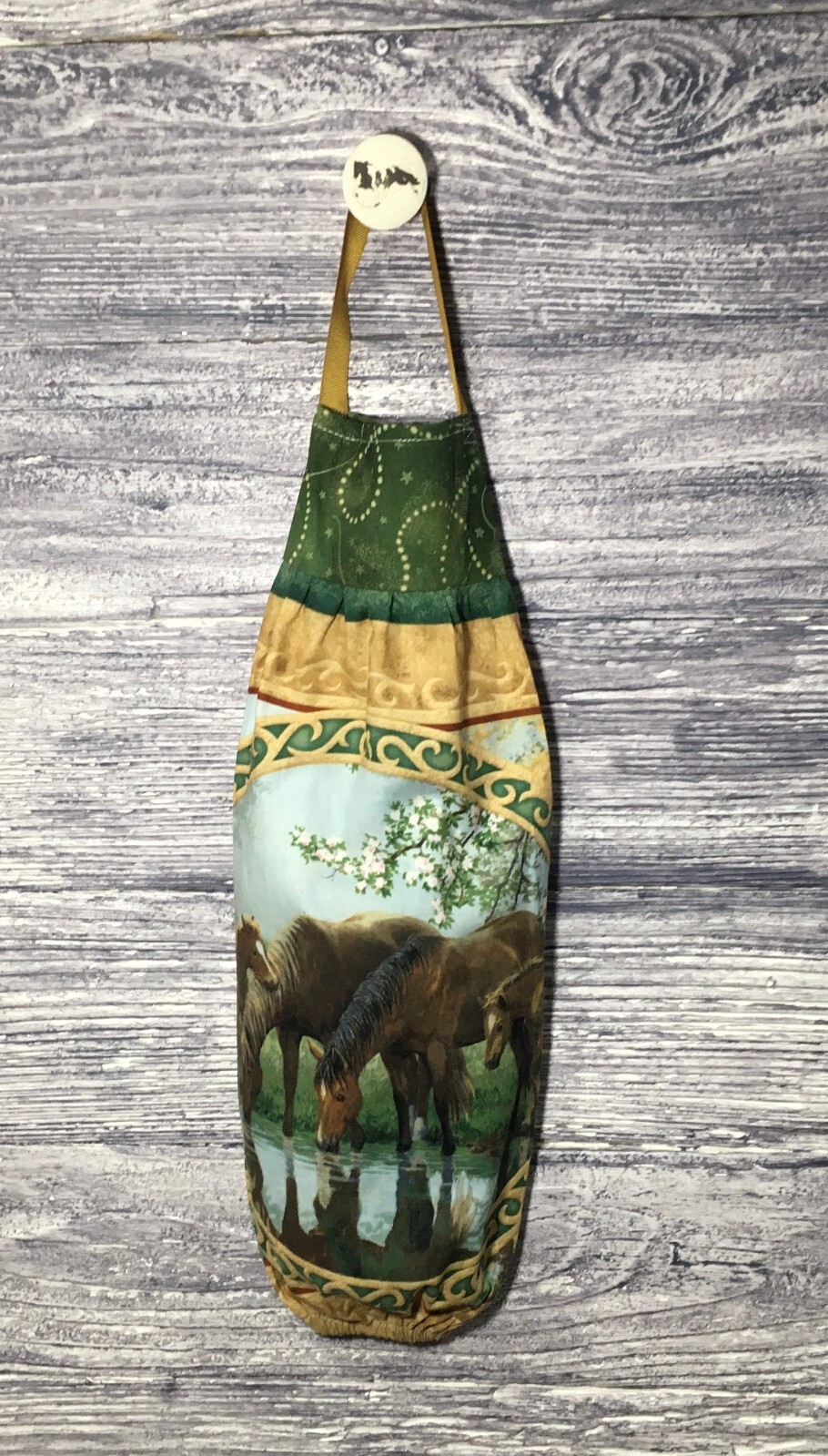 Plastic Grocery Bag Rag Sock Holder Horses Mares & Foals Drinking at the Stream