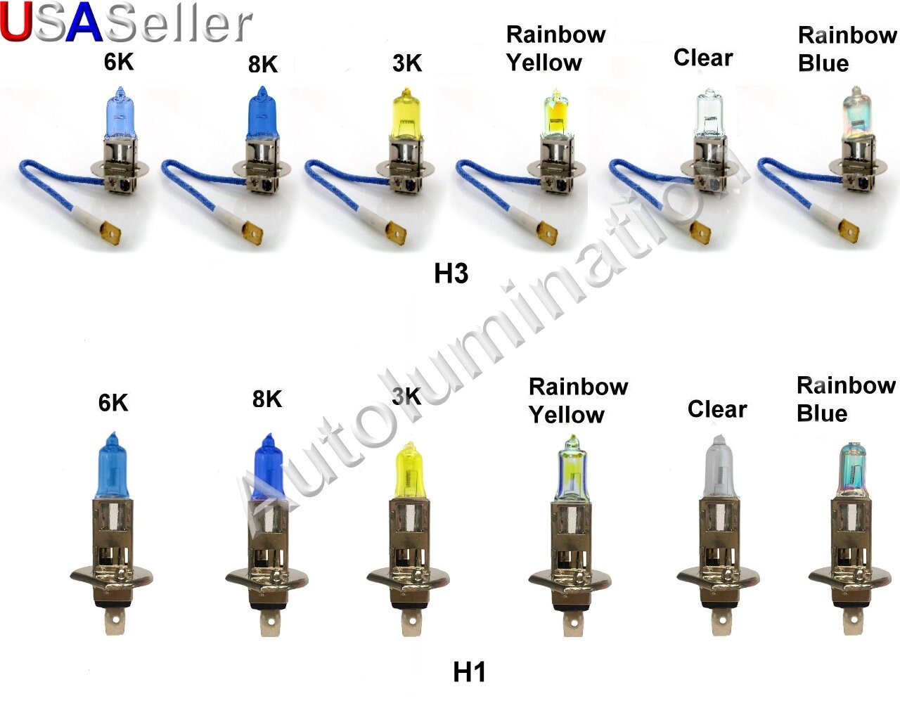 H1 H3 PK22S 55W 100W 12V Halogen Headlight Fog Light Bulb Bulbs 3K 6K 8K Rainbow
