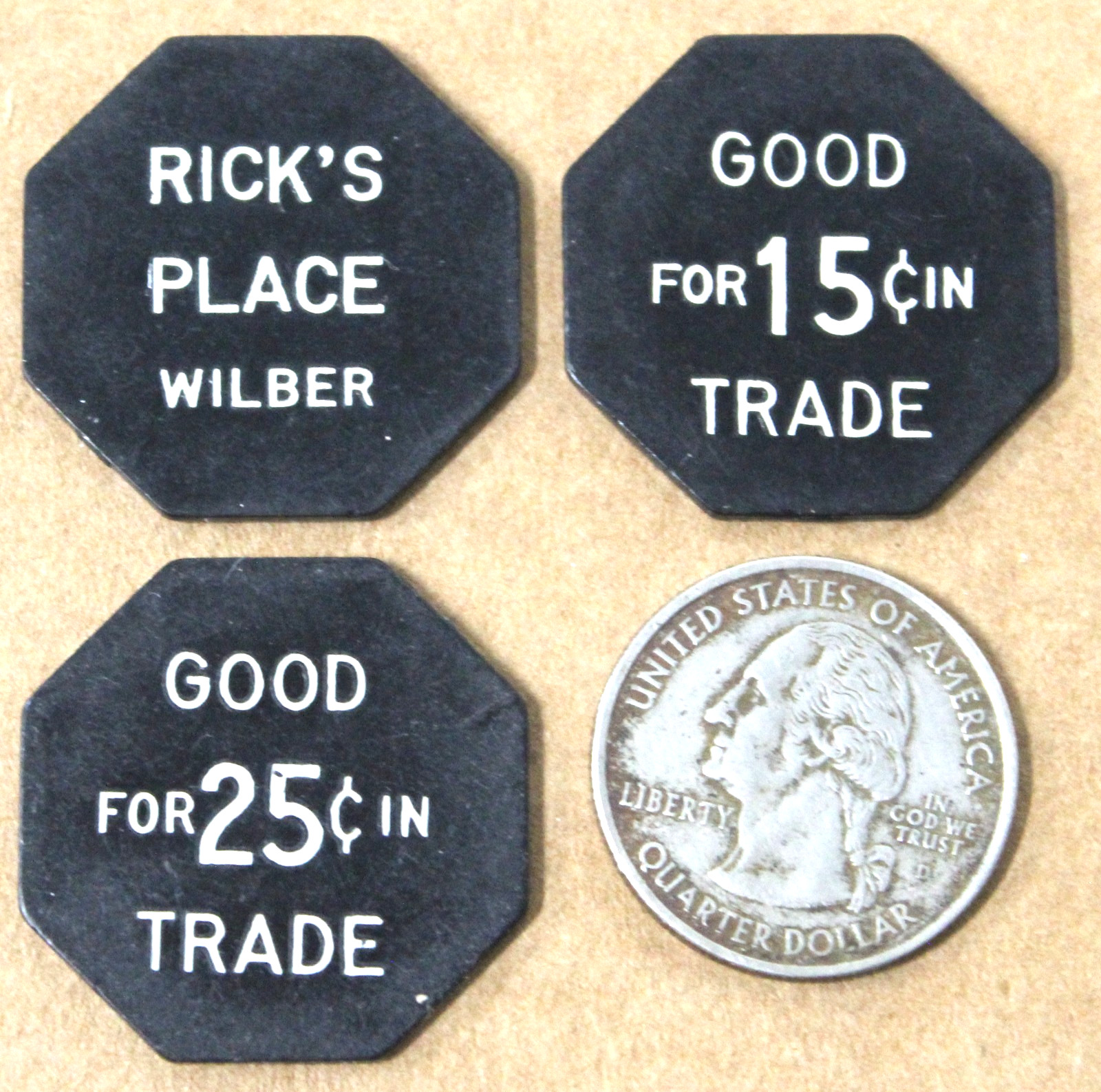 3 Vintage Trade Tokens RICK'S Place Wilber Nebraska 28mm