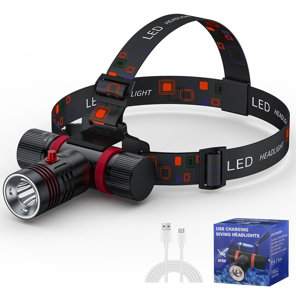 Underwater Diving Headlamp with Four Lighting Modes and Magnetic Switch Control