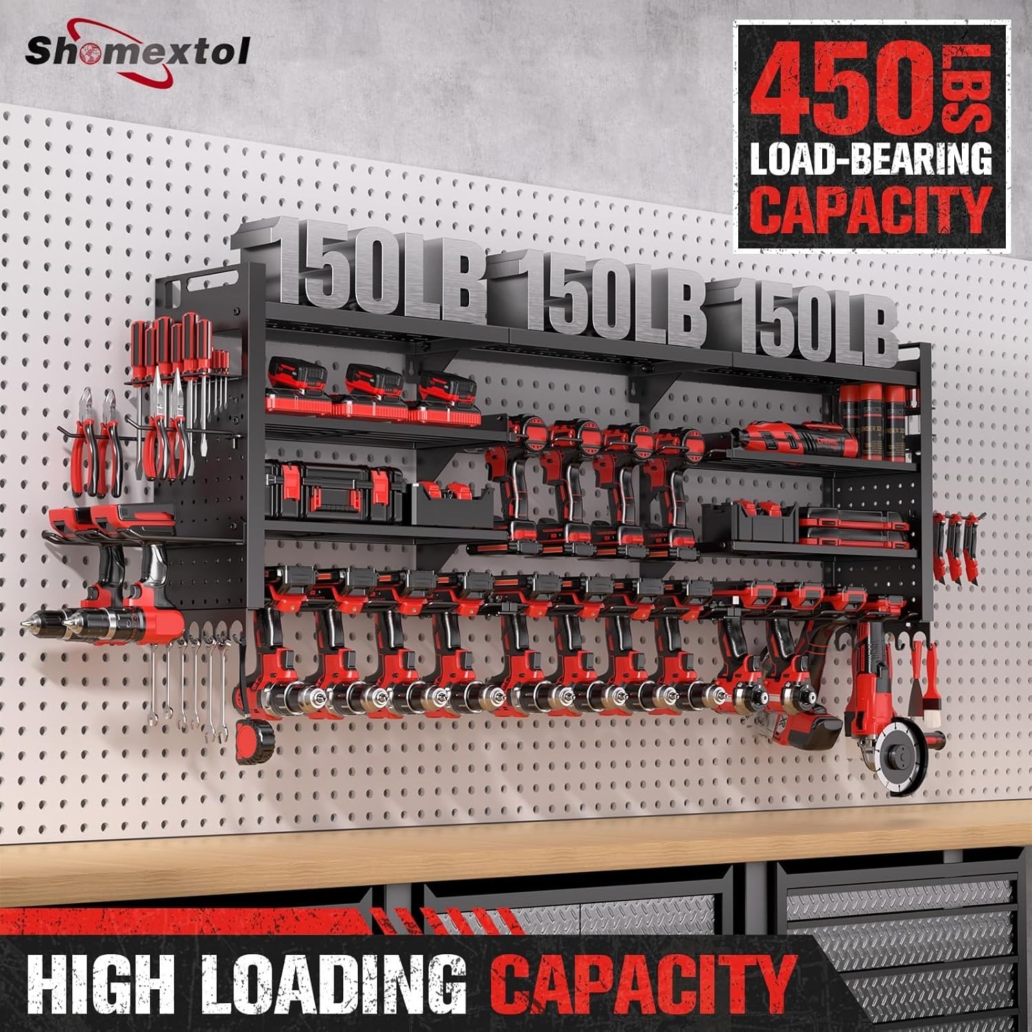 49.8" Power Tool Organizer Wall Mount 4-Layer Heavy Duty Tool Rack