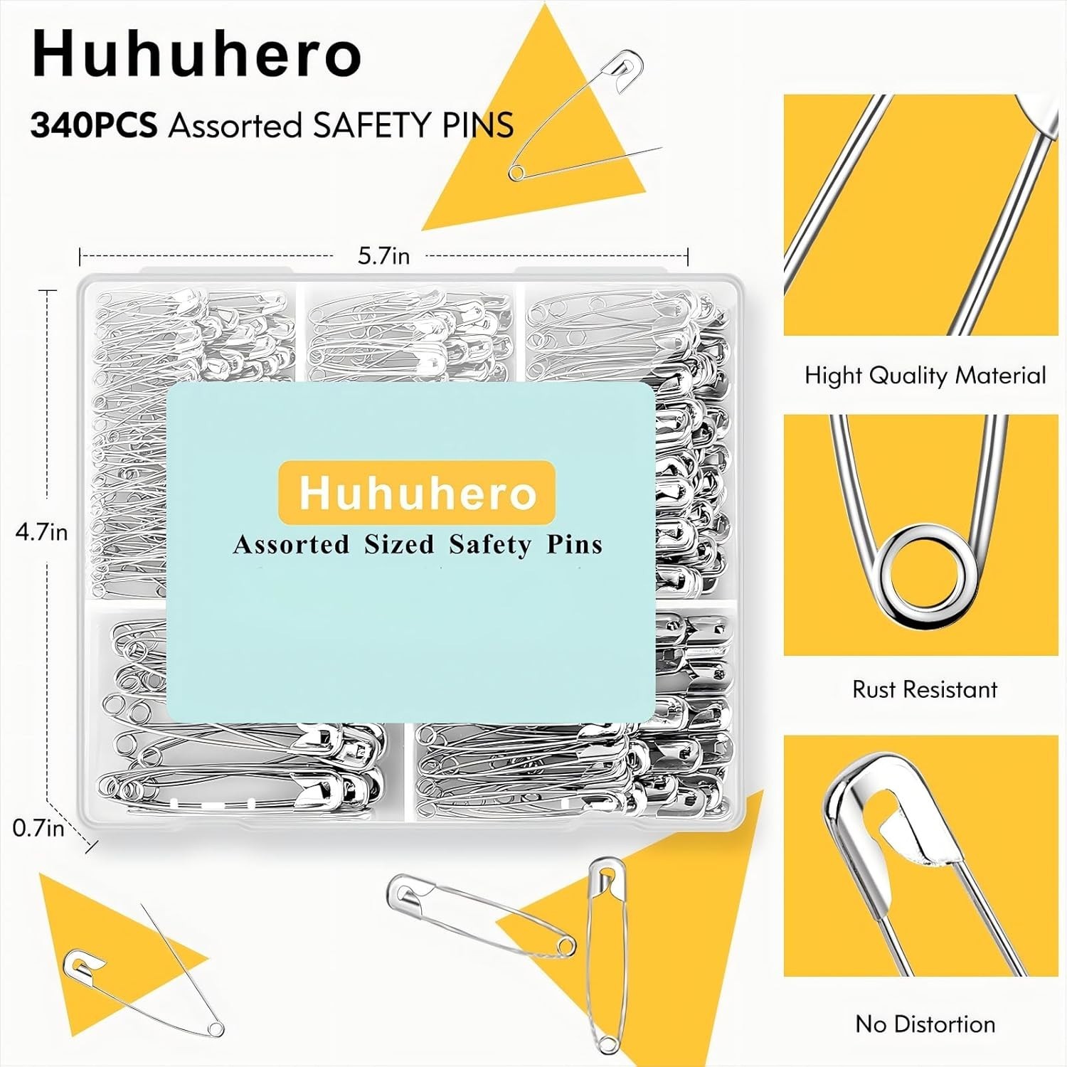 Multi-Size Safety Pins Bulk - 340 Pack, Rust Resistant for Crafts & Sewing