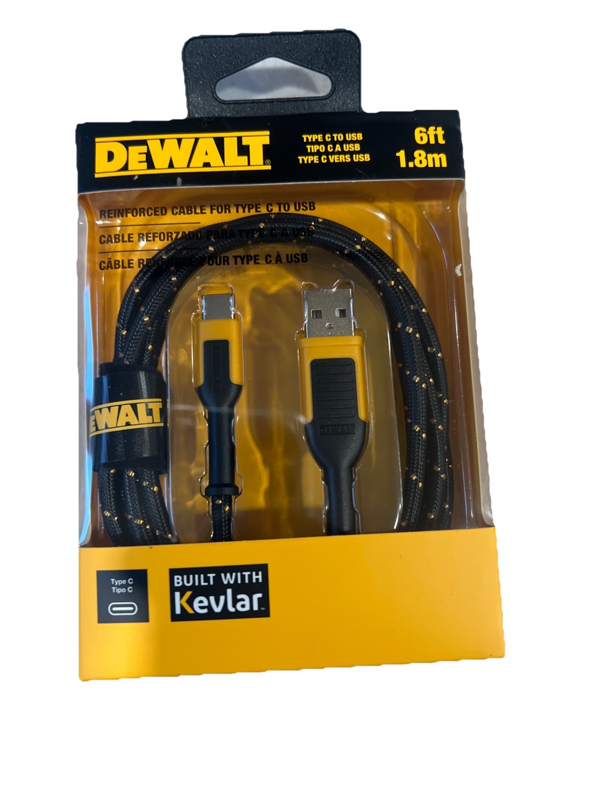 DeWalt USB-C to USB-C Reinforced Braided Cable 4 ft. Made w/ Kevlar DXMA1311348