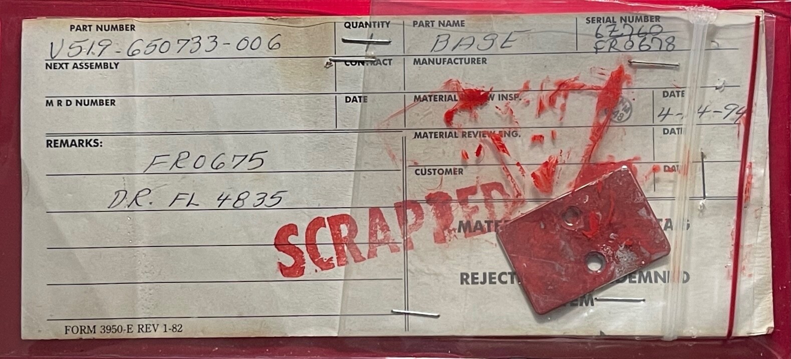 OBSOLETE SPACE SHUTTLE RED PAINT SCRAPPED SMALL METAL PART ARTIFACT RELIC & TAG