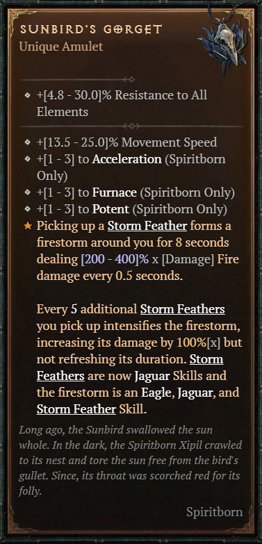 DIABLO 4🔥NEW SEASON🔥‍‍‍‍‍‍Unique Items‍ ‍‍‍‍‍‍‍‍‍‍‍‍‍‍‍‍‍‍‍‍‍‍Sunbird's Gorget
