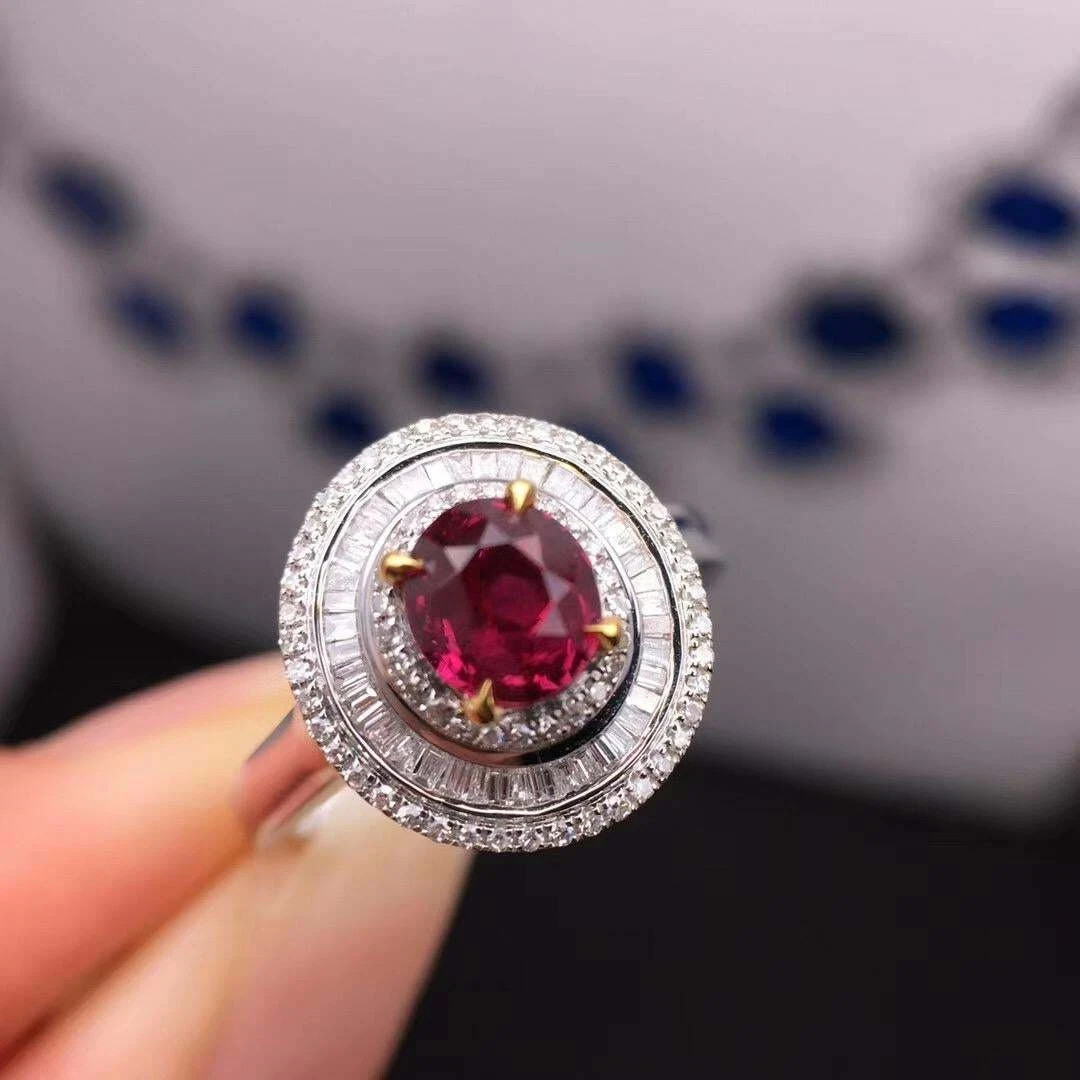 4.50 Ct Oval Cut Natural Red Ruby & Diamond Engagement Ring 14K White Gold