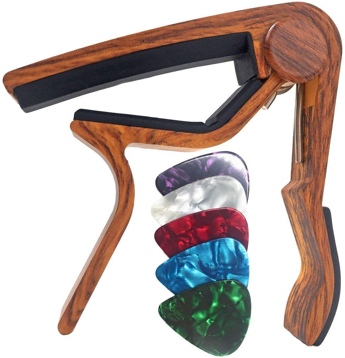 WINGO Guitar Capo for Acoustic and Electric Guitars - Rosewood Color with 5 Pick
