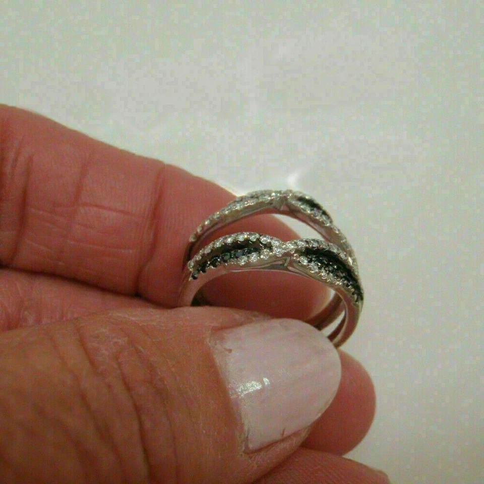 14K White Gold Plated 2.00Ct Lab Created Black Diamond Enhancer Wrap Guard Ring