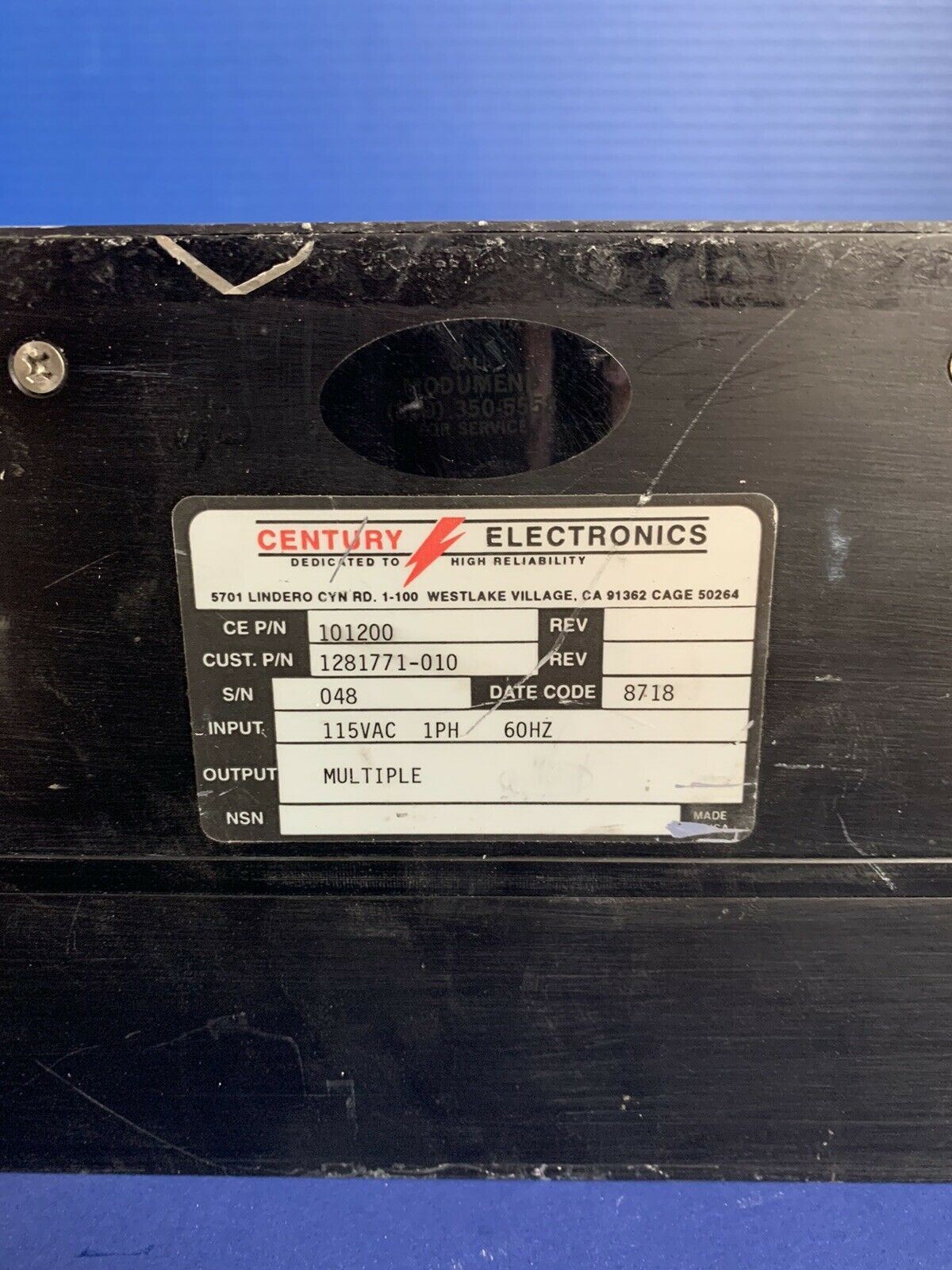 Century Electronics 101200 Power Supply, Used