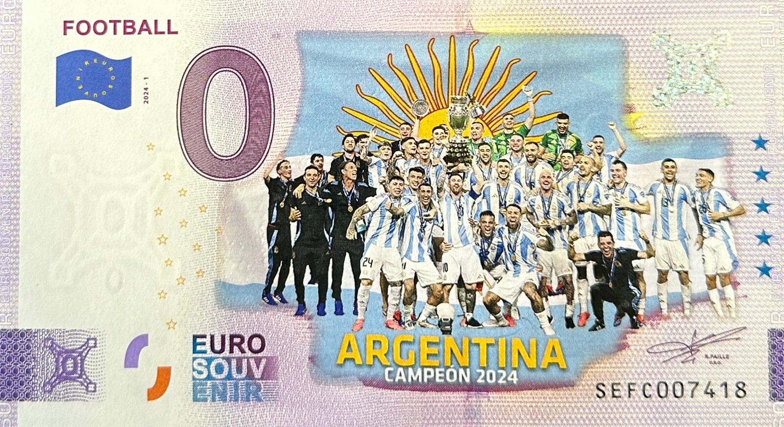 Ticket 0 Euro Color Football Argentina World Champion 2024 Various Number