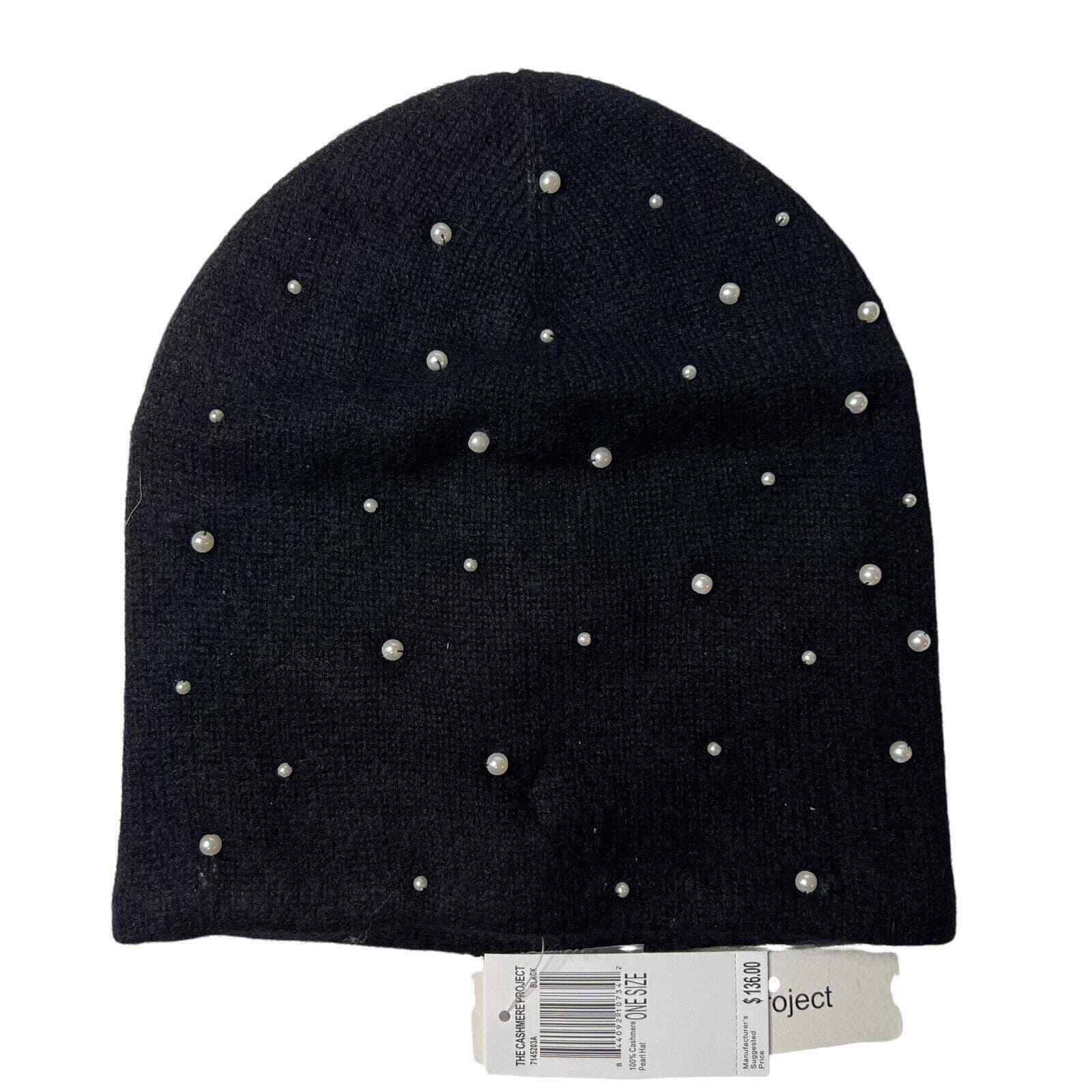 The Cashmere Project Black Hat with Pearls New