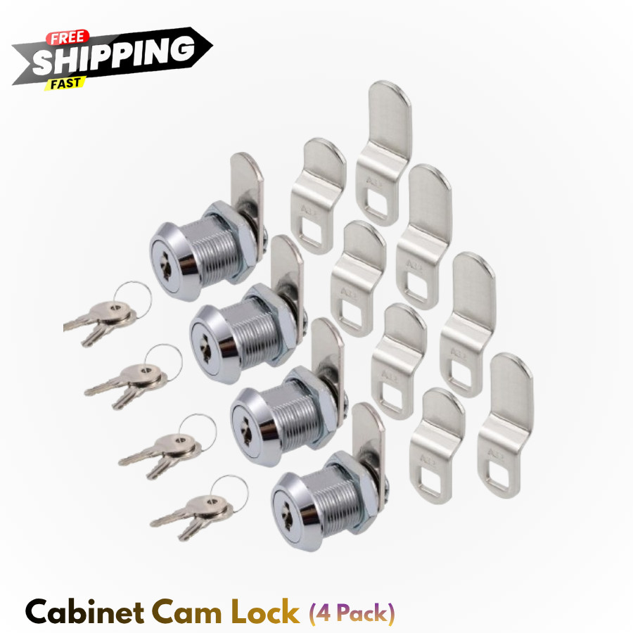 Keyed Alike Cam Locks for Cabinets and Drawers, 5/8 Inch, Chrome Finish (4 Pack)