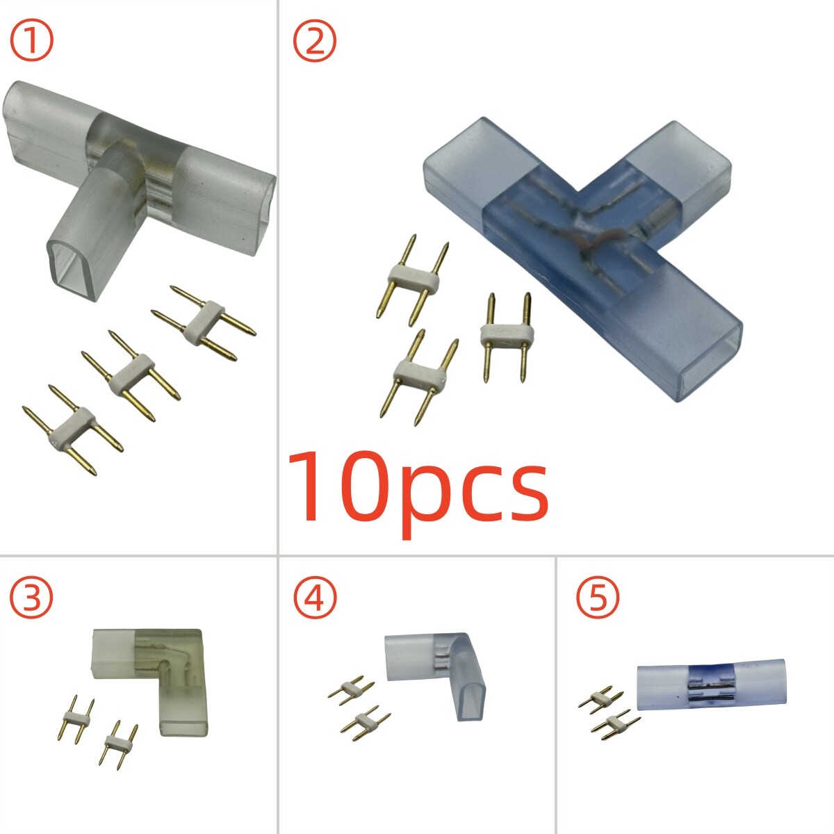 L / I / T Shape LED Connectors with 2-Pins for 8mm x 17mm LED Neon Light Strip