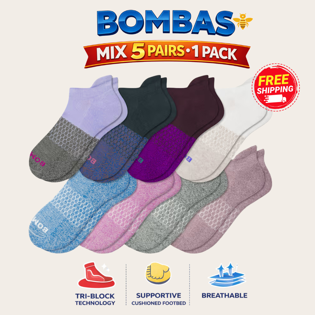 [AUTHENTIC] Bombas Tri-Block Socks - 5 Pairs Women's - S, M, L - Multi Colors