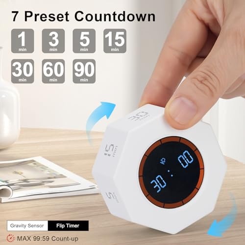 Rechargeable Pomodoro Timer, Small Gravity Timer () | Seven Preset Pearl White